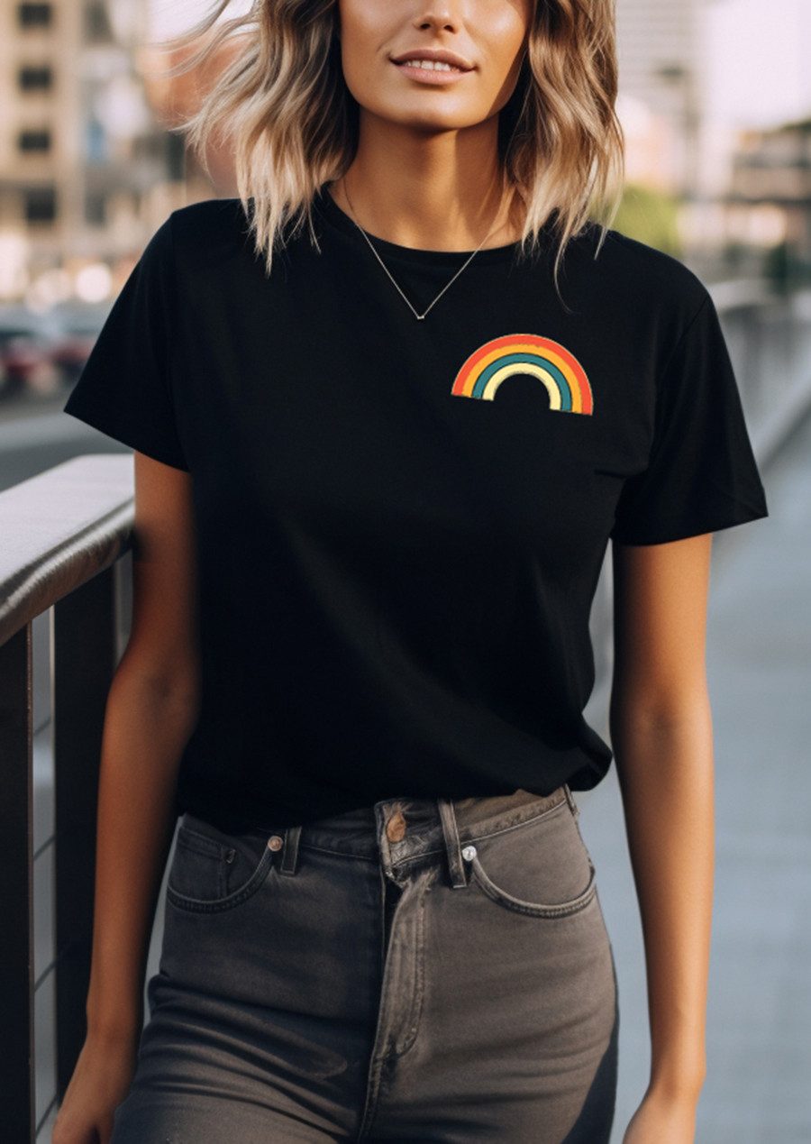 MAKAYA Print-Shirt mit Regenbogen Damen Vintage günstig online kaufen