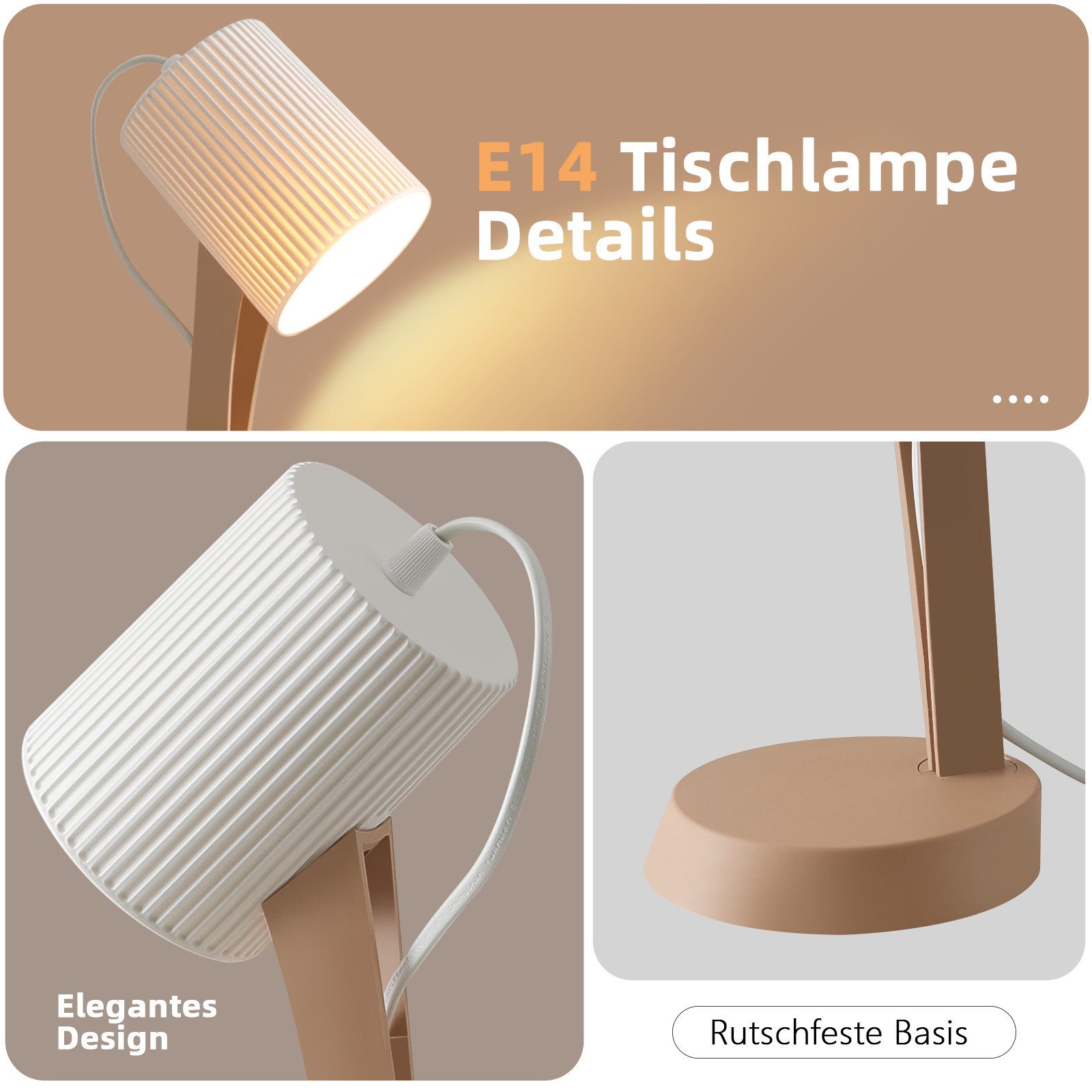 Nettlife Nachttischlampe 2er Set Tischlampe schlafzimmer mit Kabel Kleine E14 Moderne, LED wechselbar, Landhausstil Tischlampen für Esstisch Schlafzimmer Wohnzimmer