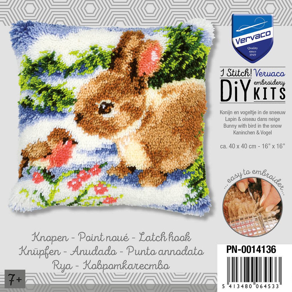 Vervaco Kreativset Vervaco PN-0014136 Knüpfkissen Hase mit Rotkehlchen, (Set, Vervaco embroidery Kit), Made in Europe
