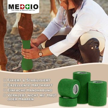 meDDio Pferdebandage 1 Haftbandage Selbsthaftende Bandage / Fixierbinde 7,5 cm x 4,5 m grün