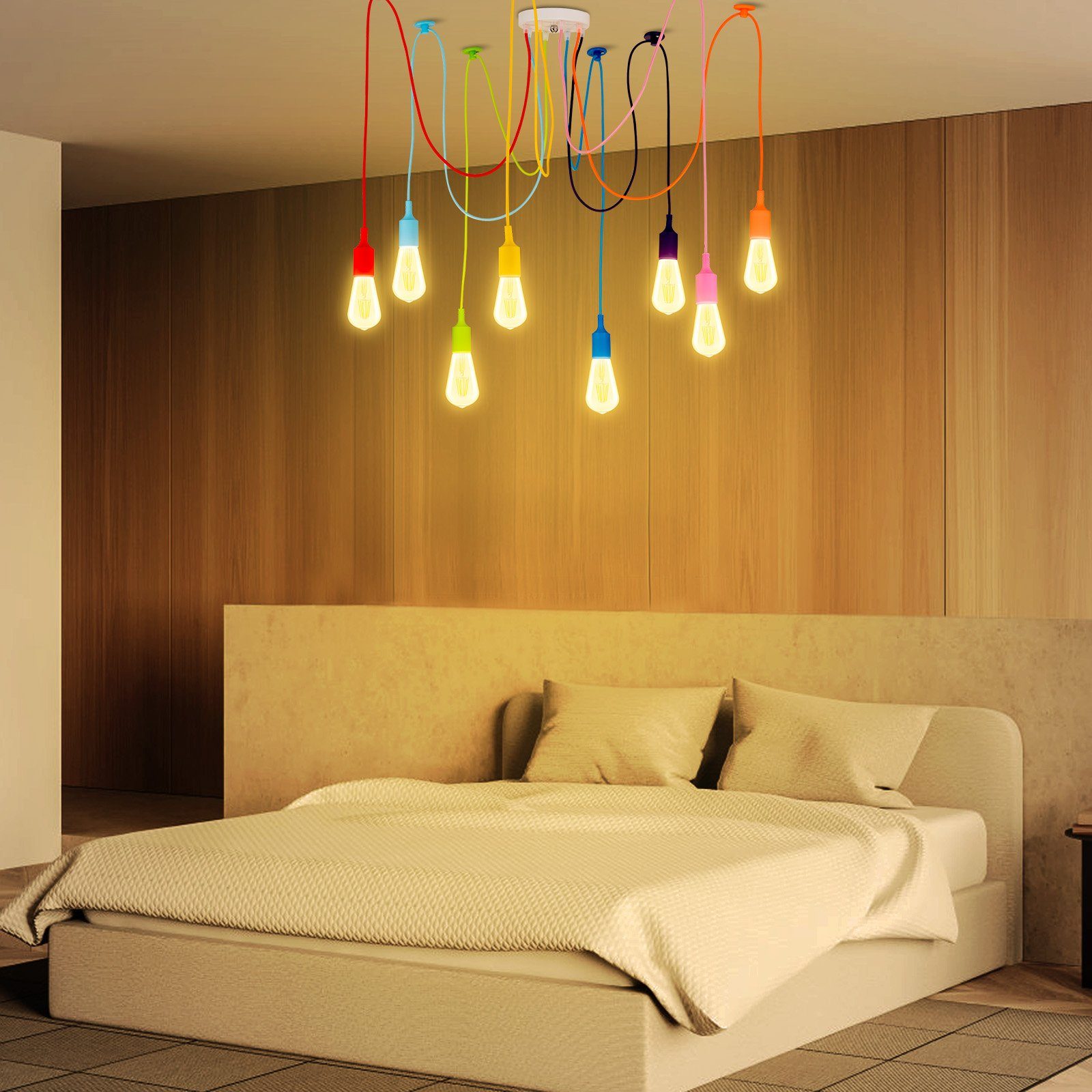 Rosnek LED Pendelleuchte 4/8-Köpfe, E27, Wohnzimmer Schlafzimmer Vintage, ST64 für Glaskolben, weiß/warmweiß Deko, Bunt