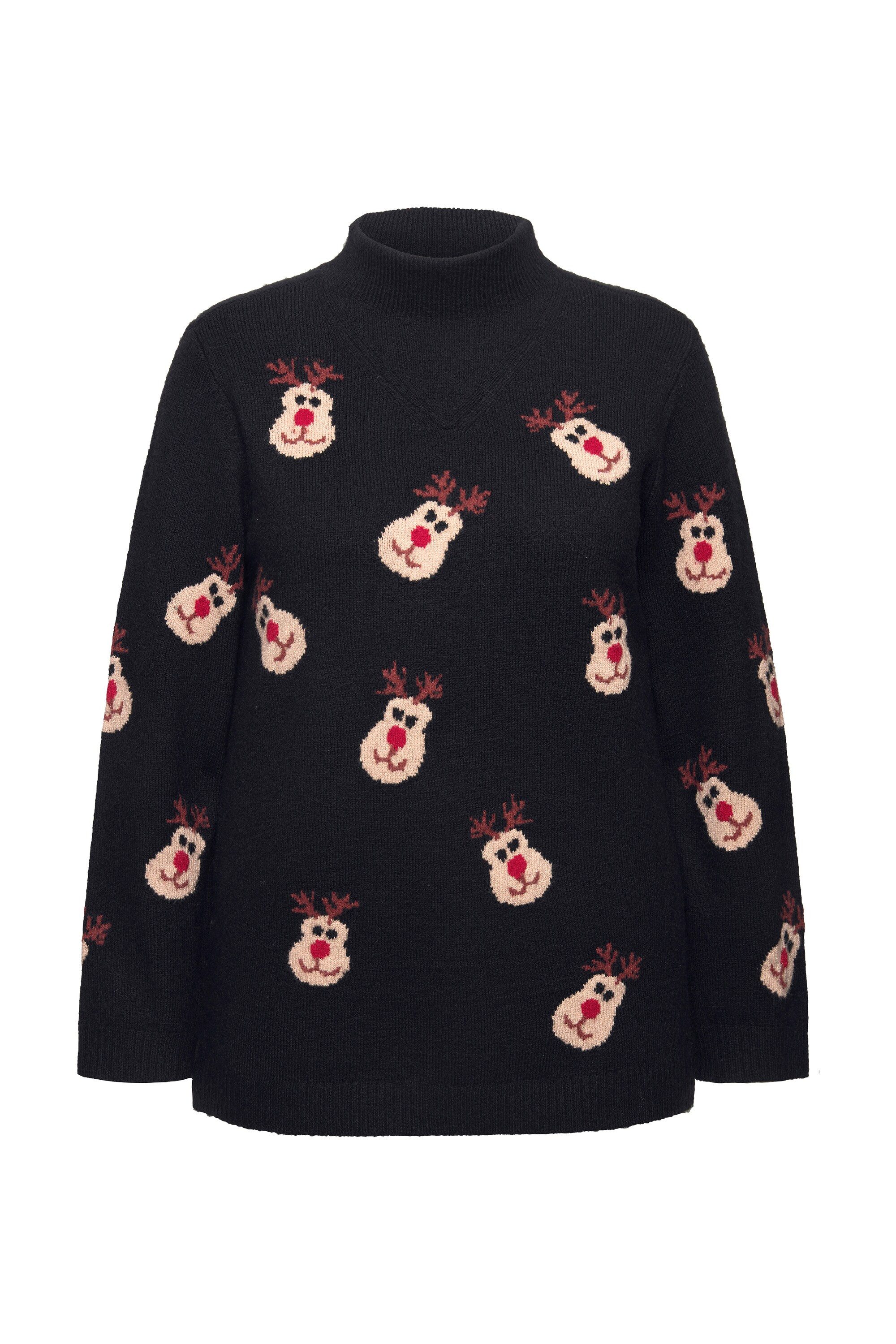 Ulla Popken Strickpullover Pullover Rentiere Stehkragen günstig online kaufen