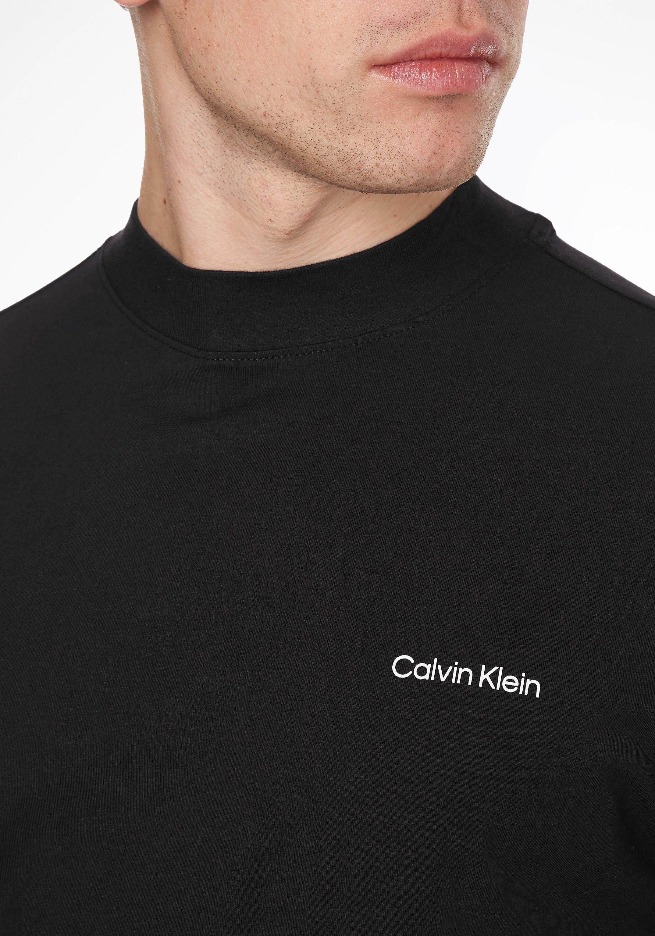 ck NECK mit Calvin Mock-Kragen LOGO black LS T-SHIRT Langarmshirt MICRO MOCK Klein