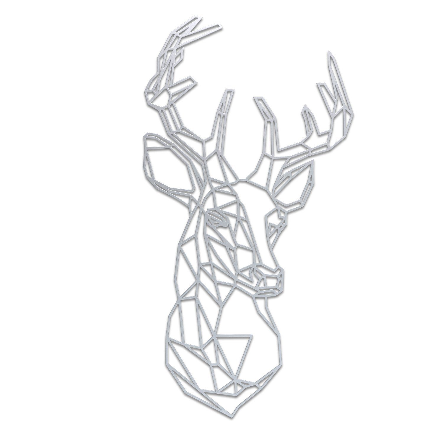 teileplus24 Wanddekoobjekt DS03 Wanddeko Metall Wandbild Metallbild 74 x 40 cm Hirschkopf Silber