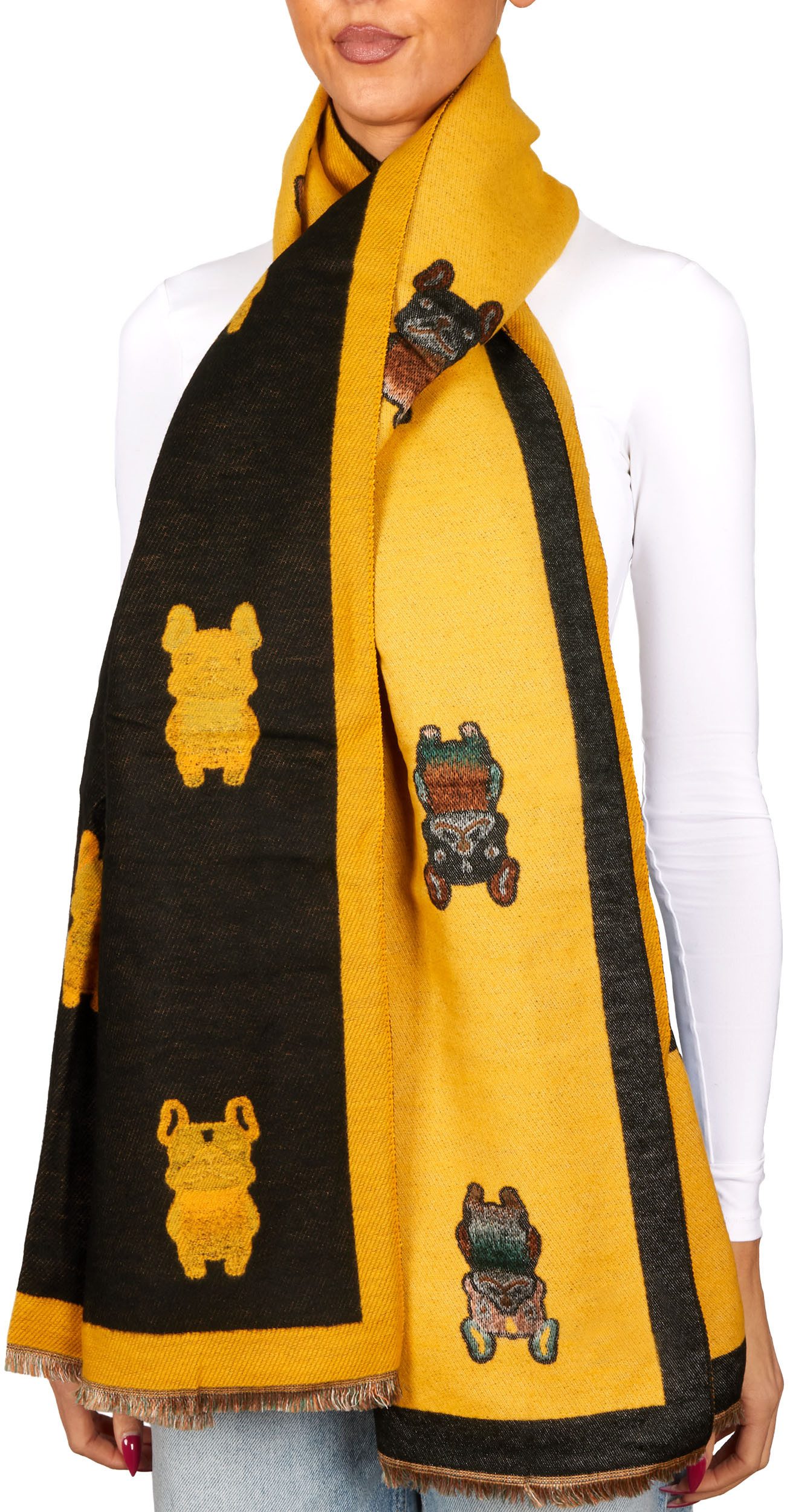 BRUBAKER Schal Cashmirillo Damen Schal - Französische Bulldogge - 70 x 200 cm, (Weiches Kaschmir-Gefühl, 1-St. Winterschal mit Hunde Muster), Warm & Kuschelig - Damenschal für Herbst & Winter - Herbstschal