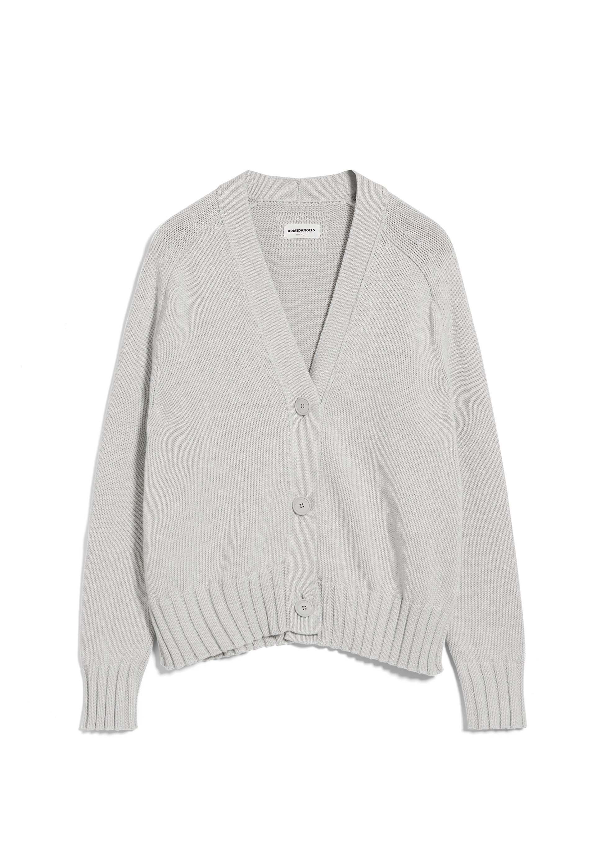 Damen melange Cardigan ENKAAR grey (1-tlg) Armedangels Gerippte COMPACT light Bündchen