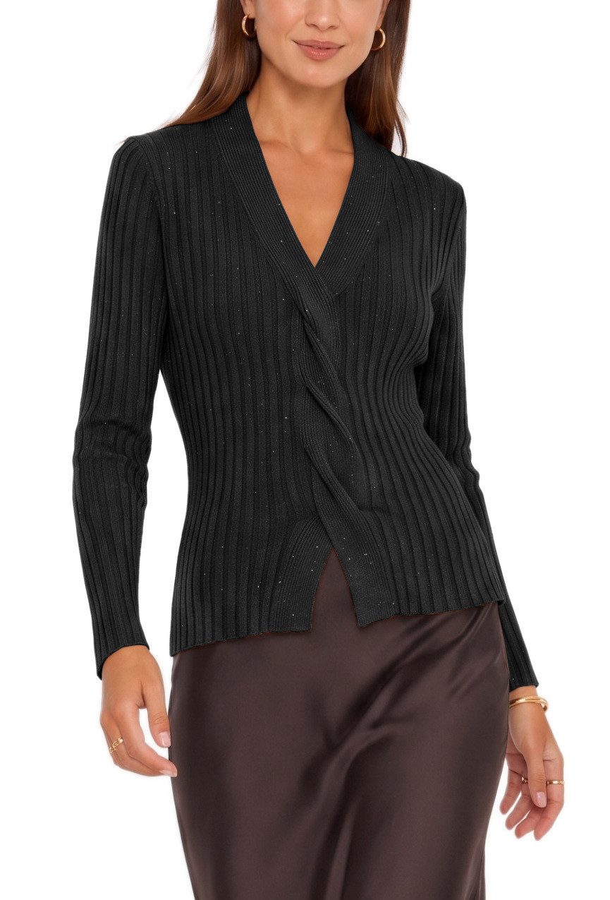 dy_mode V-Ausschnitt-Pullover Damen Strickpullover Feinstrickpulli V-Ausschnitt-Pullover Twist-Design, enganliegend