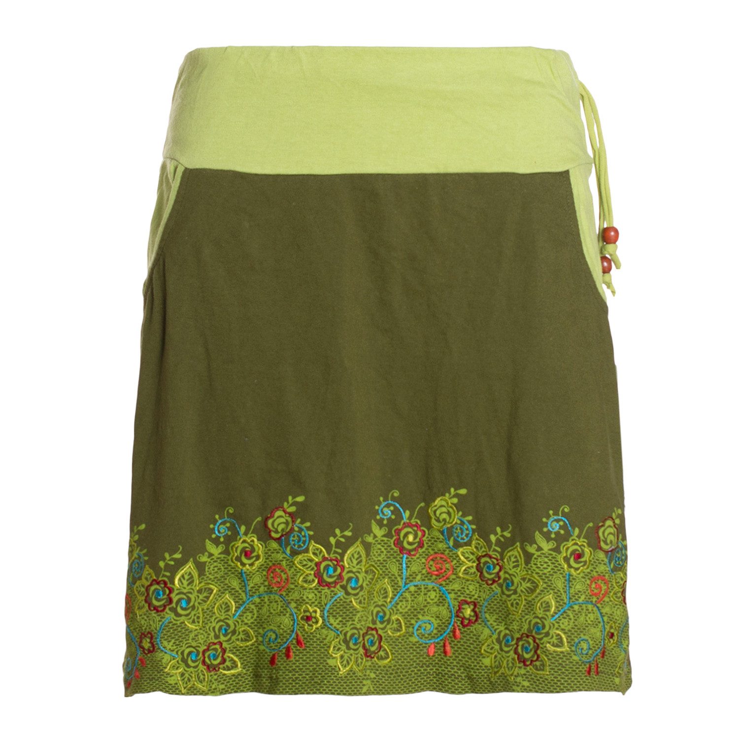 Minirock Blumen-Muster breiter Bund mit Kordel-Zug und Taschen mit Stickerei