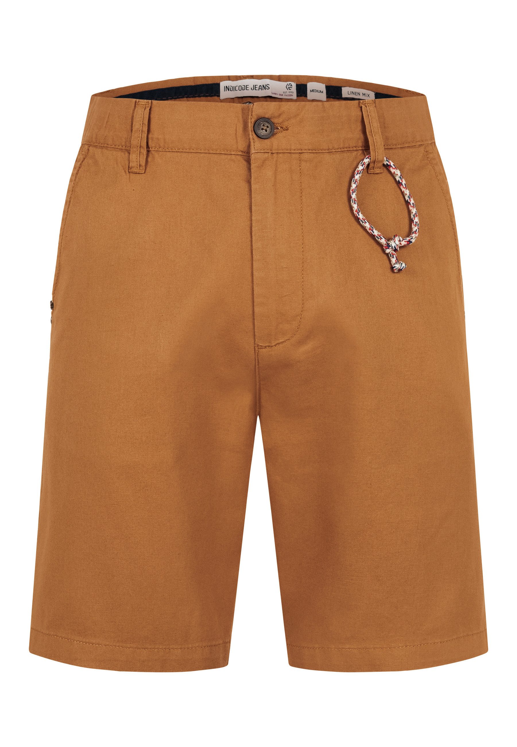Indicode Chinoshorts Herren INMelio Chino Shorts Sommerhose aus Baumwoll-Leinen-Mix mit Rope-Detail