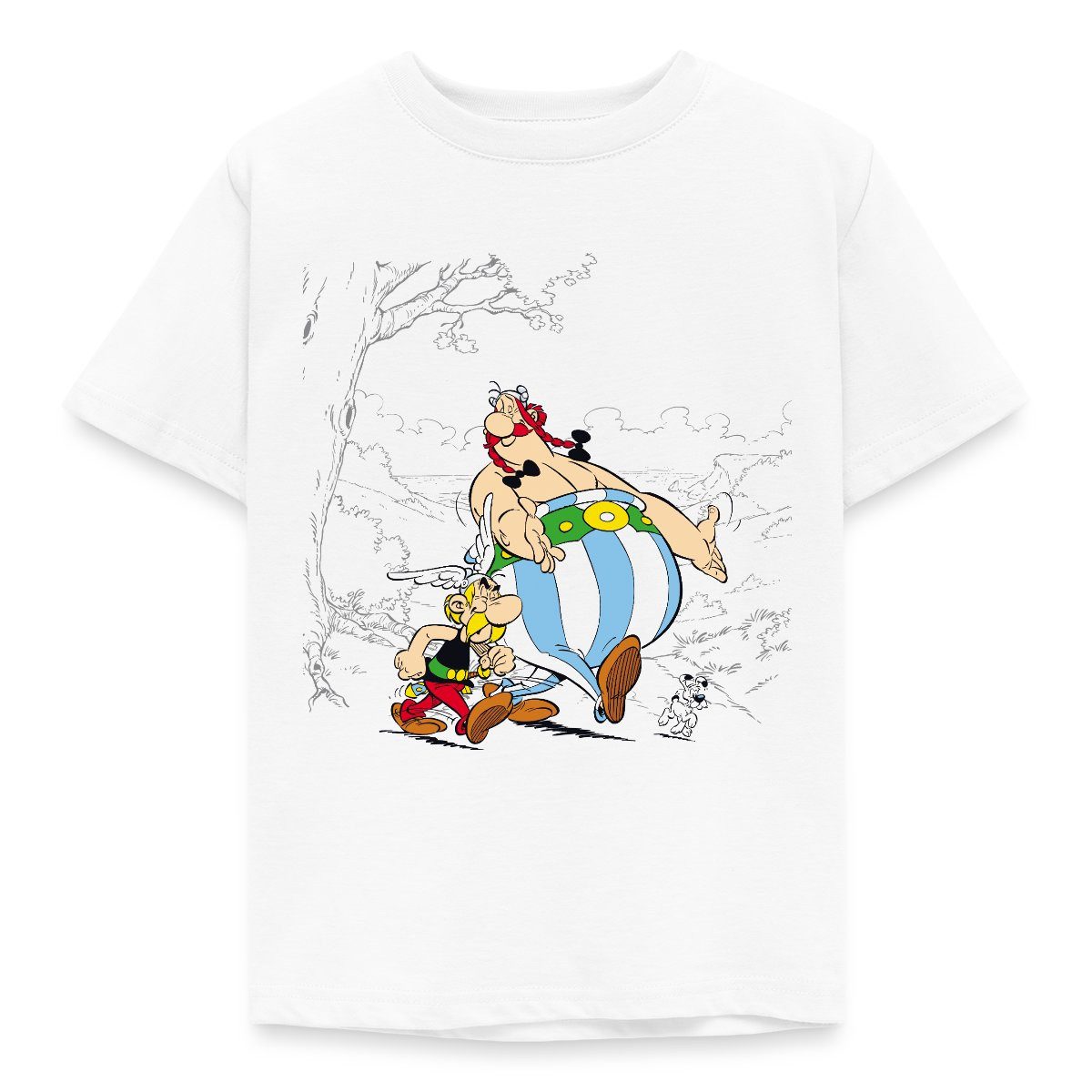 Spreadshirt T-Shirt Asterix & Obelix gehen mit Idefix Spazieren Kinder T-Shirt (1-tlg)