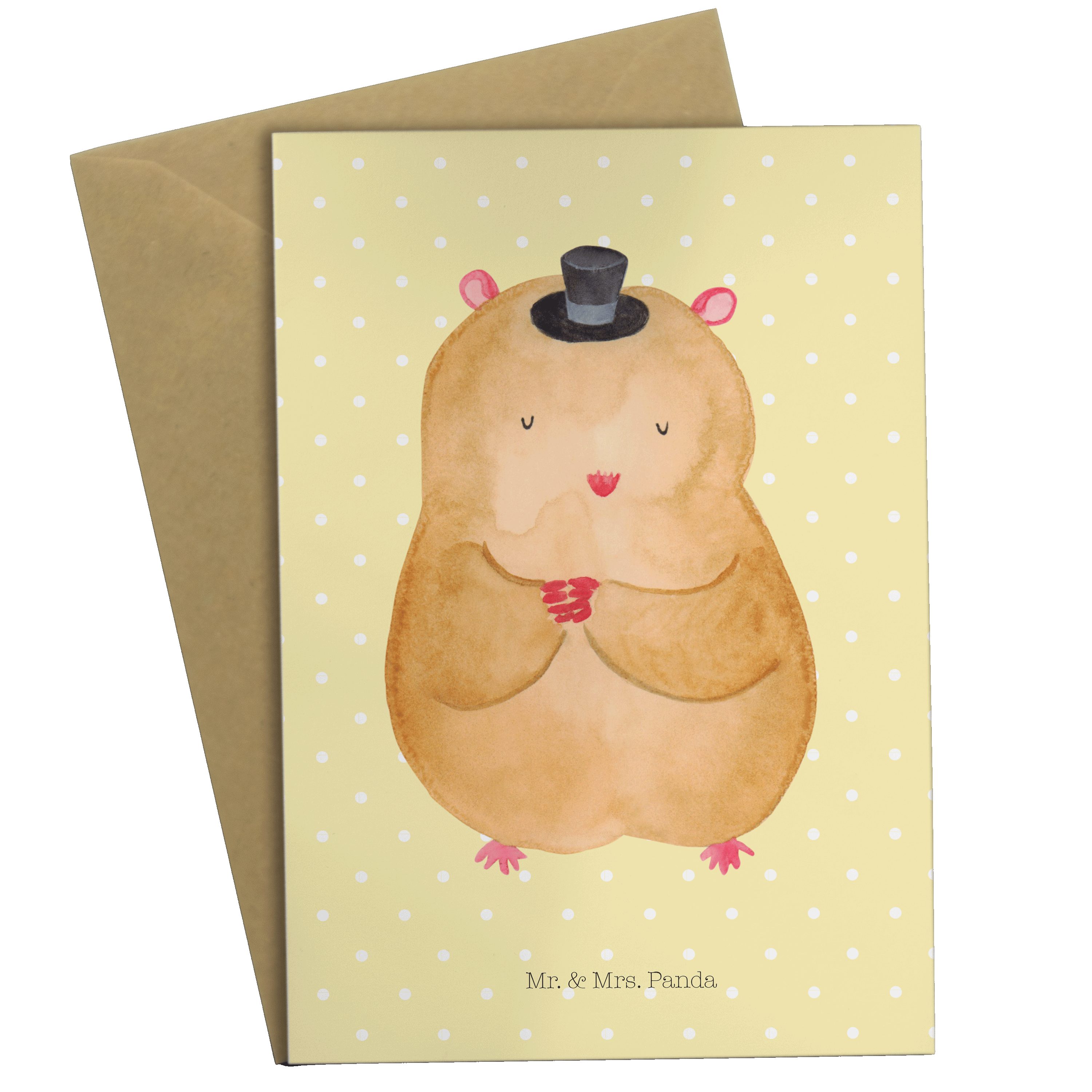 Mr. & Mrs. Panda Grußkarte Hamster mit Hut - Gelb Pastell - Geschenk, Tiermotive, Magier, Karte