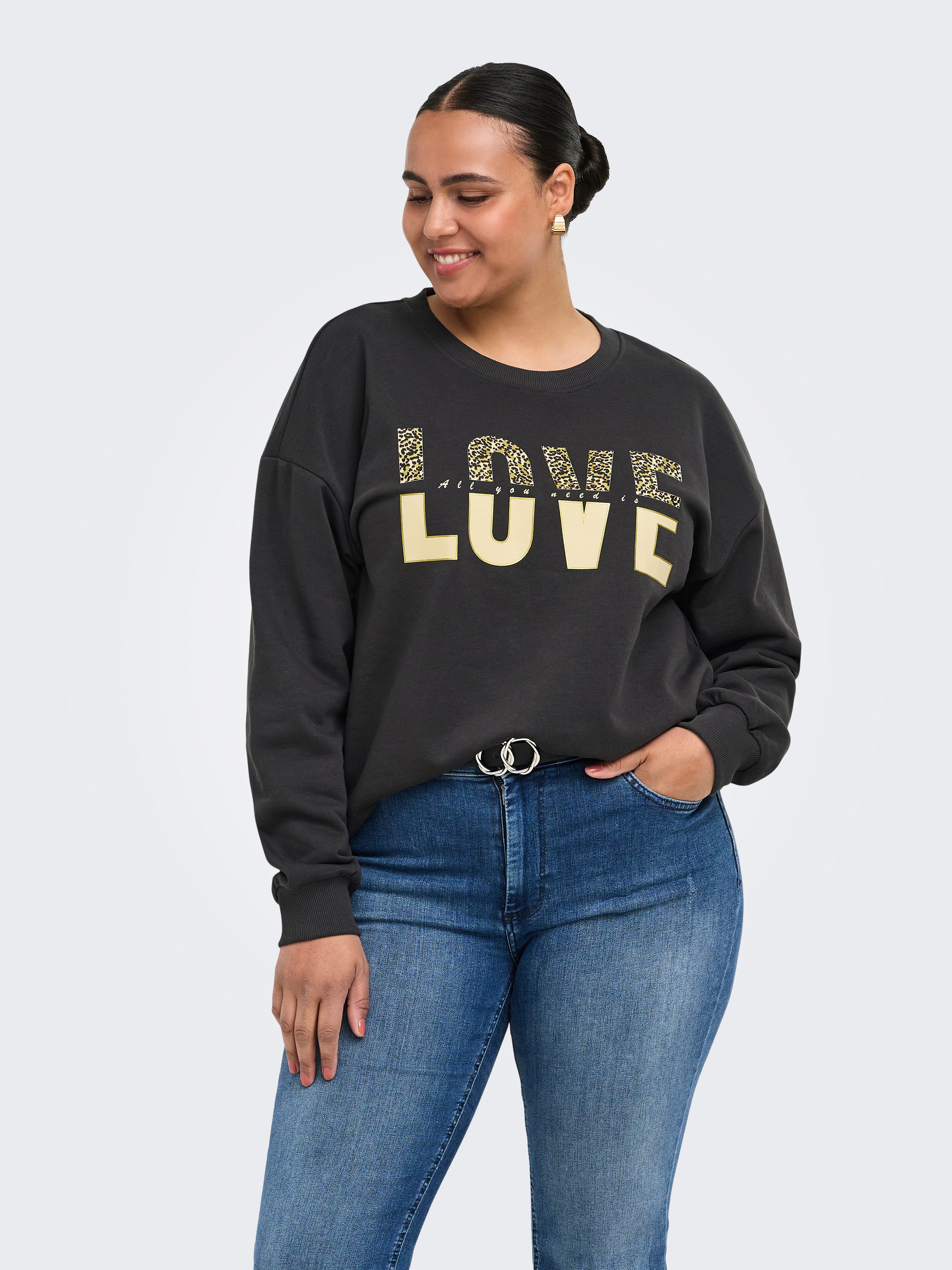 ONLY CARMAKOMA Sweatshirt CARTAMMIE L/S LEO PRINT O-NECK SWT JRS Baumwollmischung