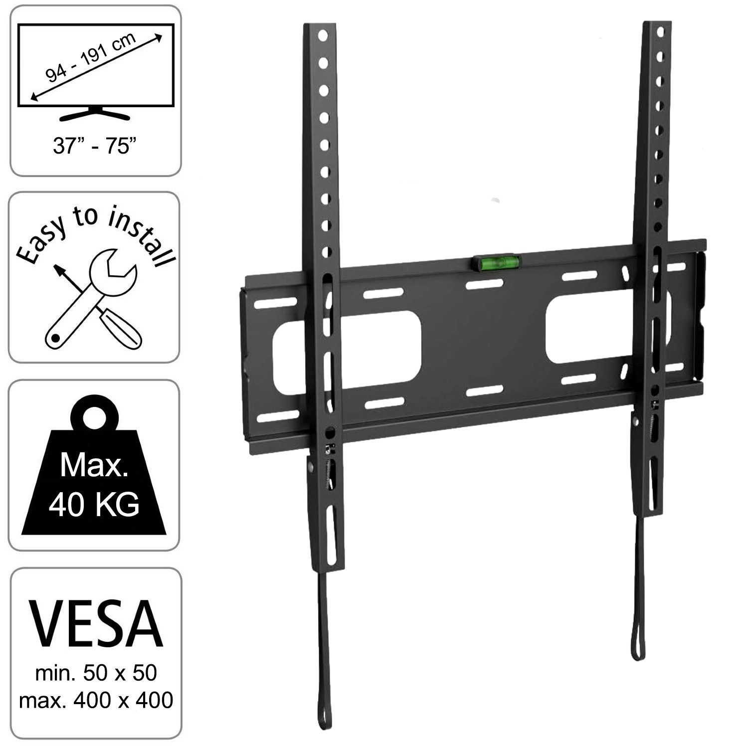 Hama Monitor-Halterung Fix Slim TV Wandhalterung Flach 37" bis 75", (Wand-Halter Alle VESA-Formate bis 400x400 für Monitor 37"-75" Zoll)