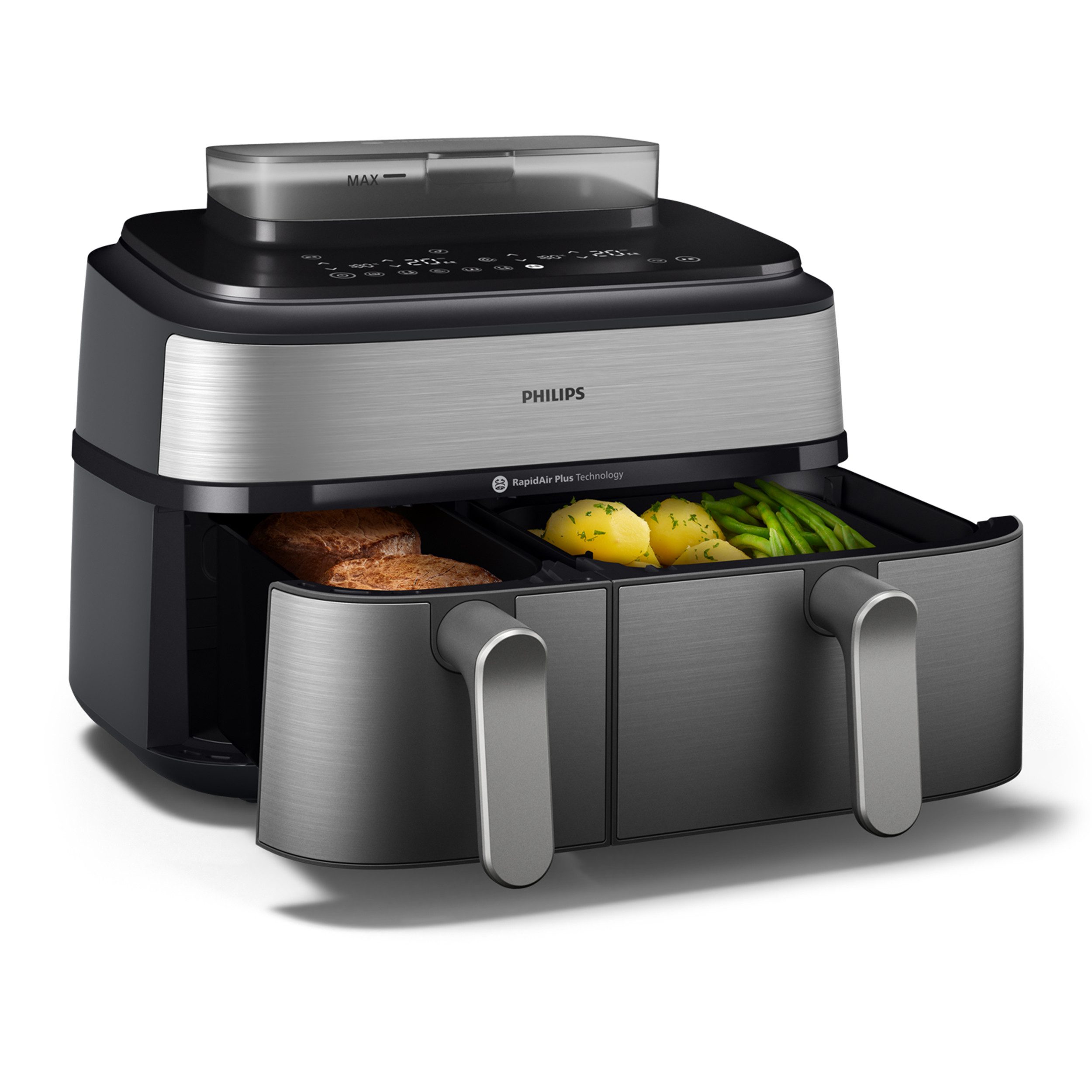 Heißluftfritteuse 5000 Series NA555/00, Dual Basket mit Steam und 9L Kapazität (6L+3L)