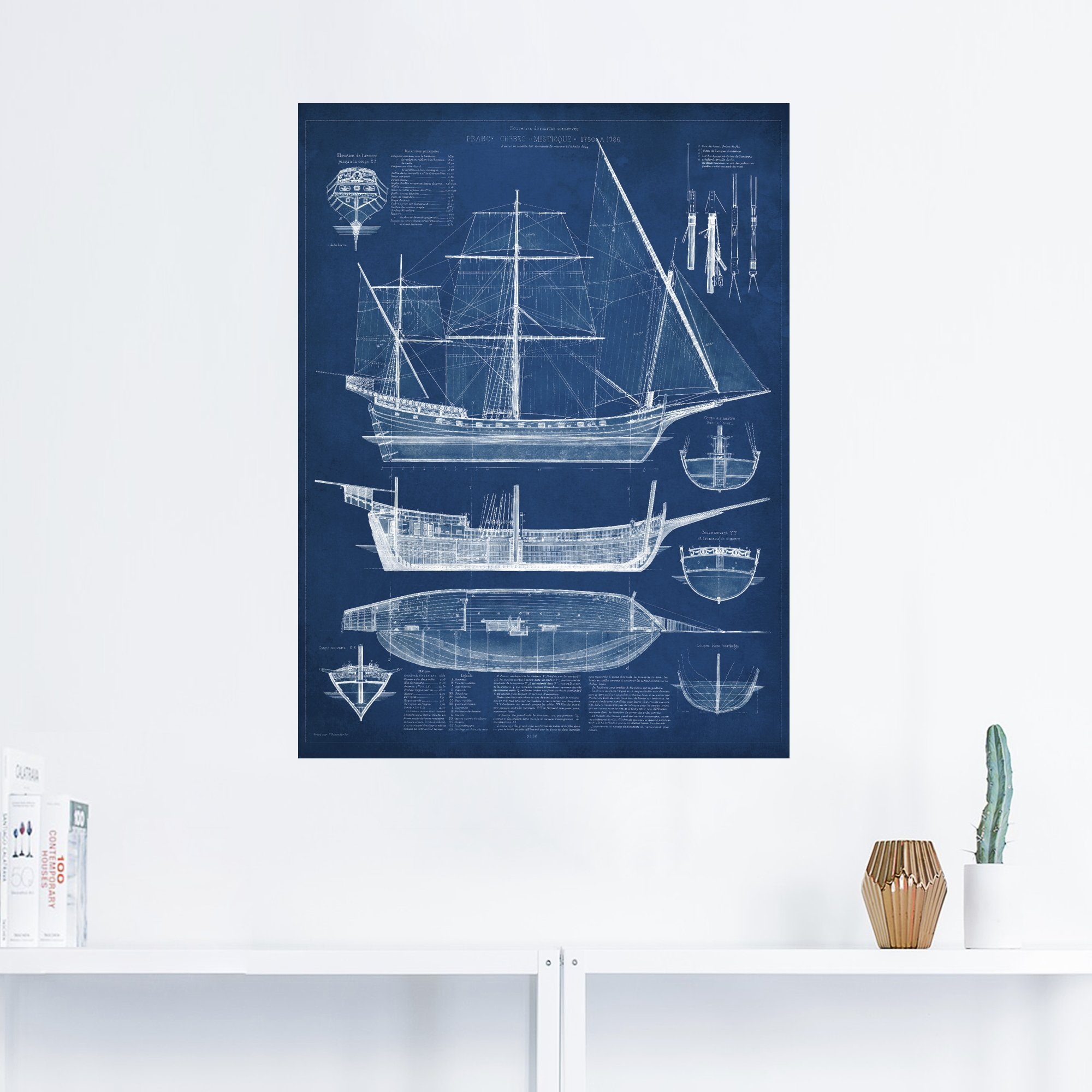 Leinwandbild, Poster für (1 Wandaufkleber Antikes Artland Alubild, St), Schiff Größen Schiffe Boote versch. als Entwurf ein oder in & Wandbild I,