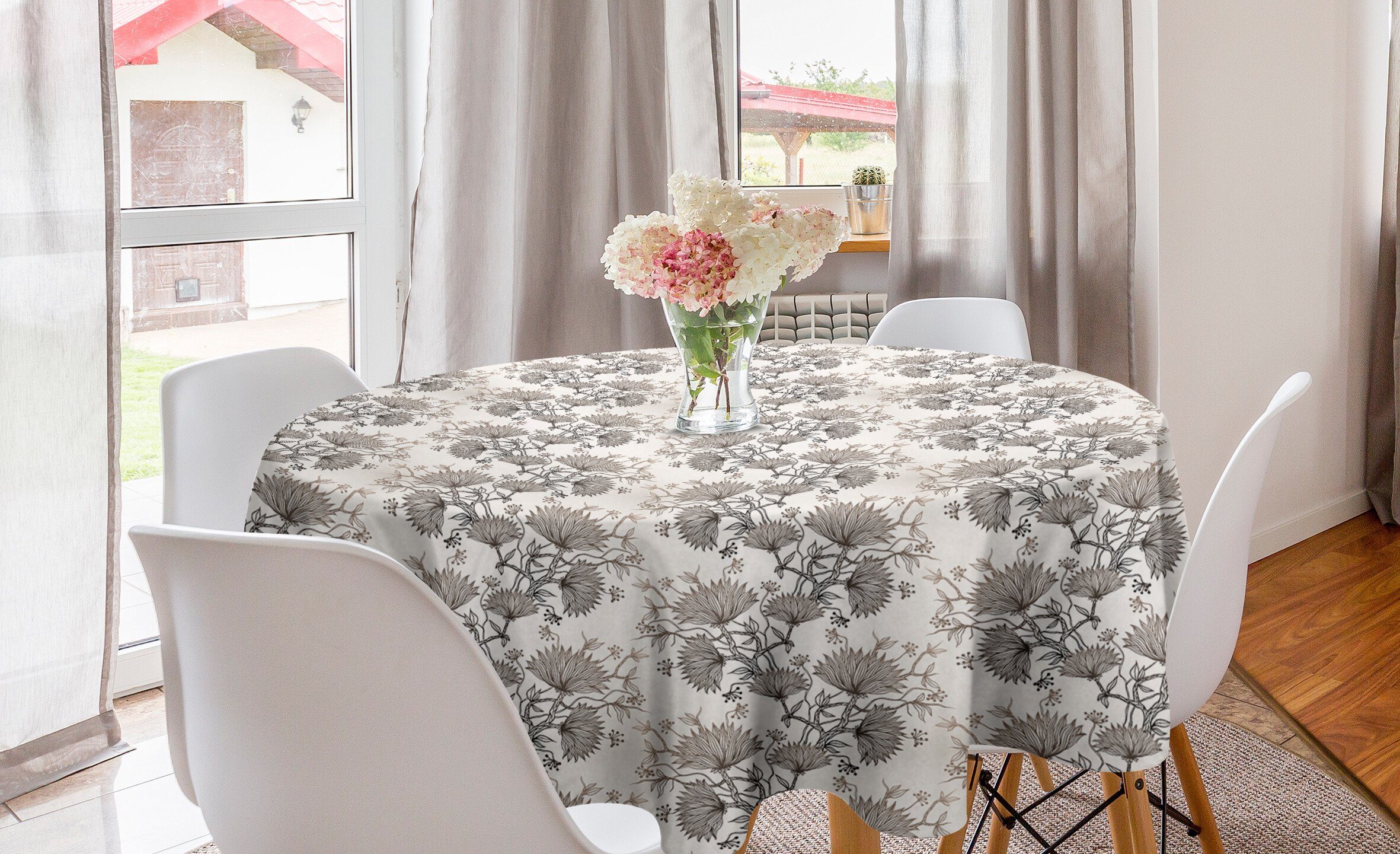 Abakuhaus Tischdecke Kreis Tischdecke Abdeckung für Esszimmer Küche Dekoration, Jahrgang Chrysanthemen Blumen
