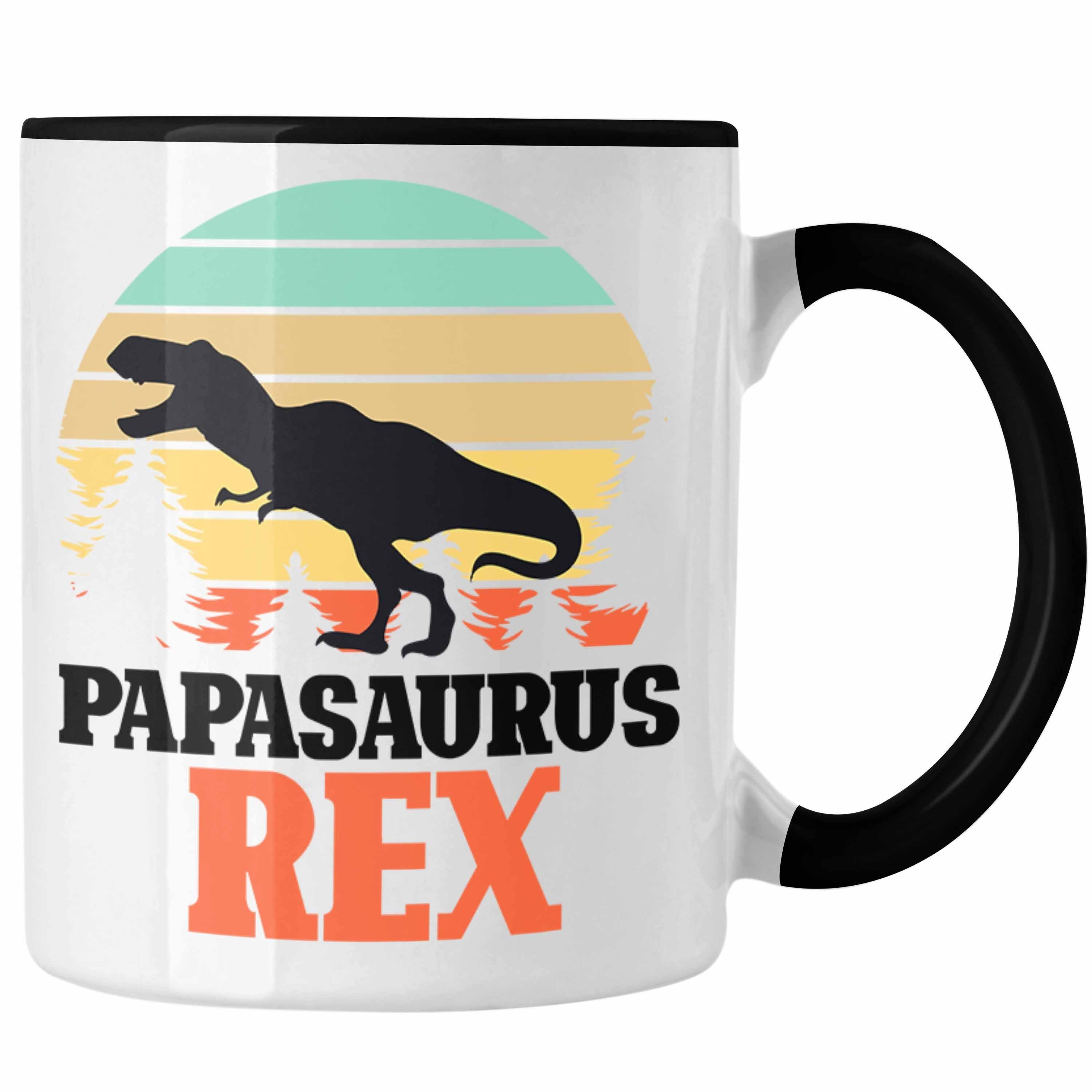 Trendation Tasse Papasaurus Rex Tasse Geschenk für Vater Papa Vatertag Lustiges Gesche Schwarz | Teetassen