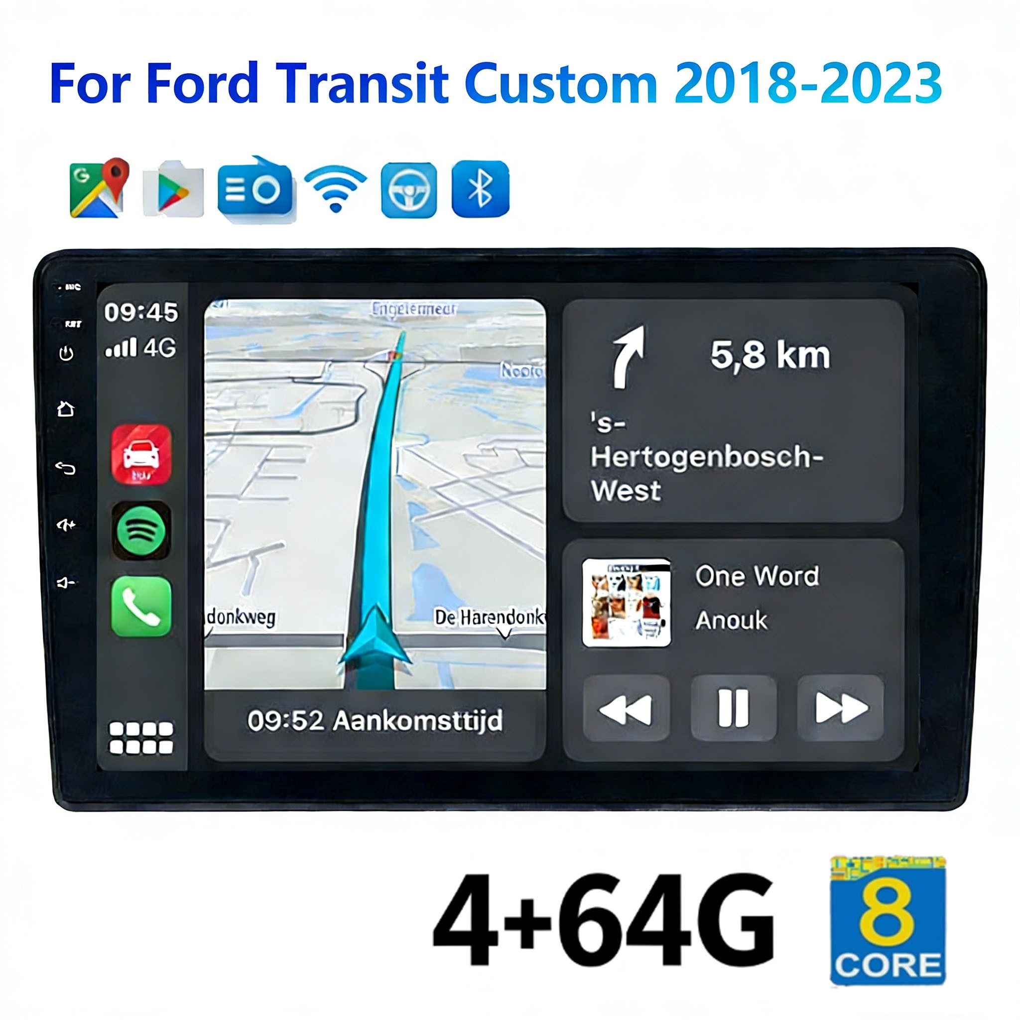 A-Sure 8-Core 4+64 Android 15 Carplay Radio Für Ford Transit Custom 2018-2023 Autoradio (Digitalradio (DAB), FM, AM, 1280*800 IPS Screen/8-Core CPU)