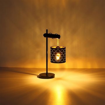 Globo Tischleuchte, Leuchtmittel nicht inklusive, Tischlampe Nachttischleuchte schwarz gold höhenverstellbar Holzlampe