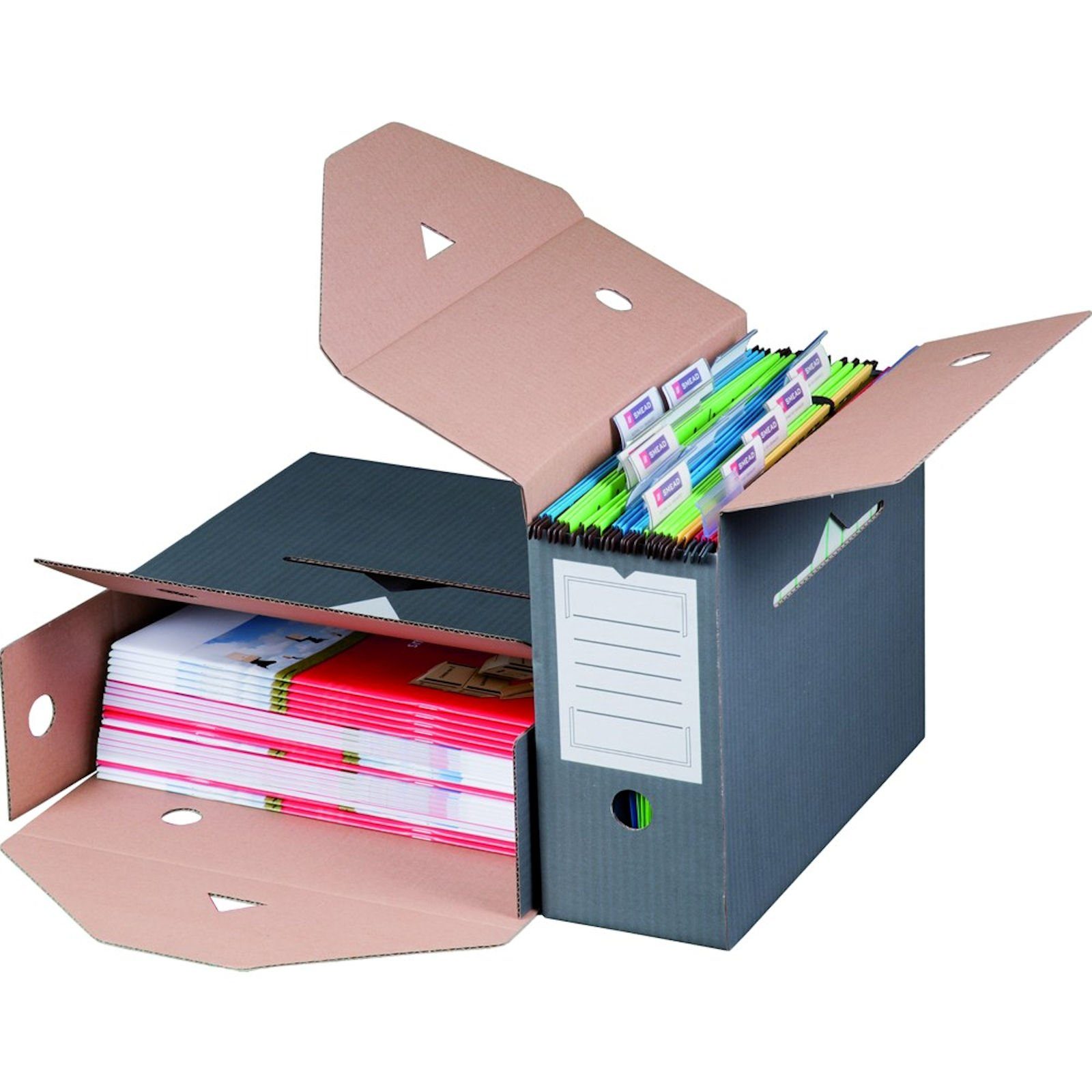 Smartbox Pro Aufbewahrungsbox (Spar-Set, 100 St., 100er-Set), Archiv-Ablageboxen Hängemappen 330x120x265mm Archivkarton Anthrazit