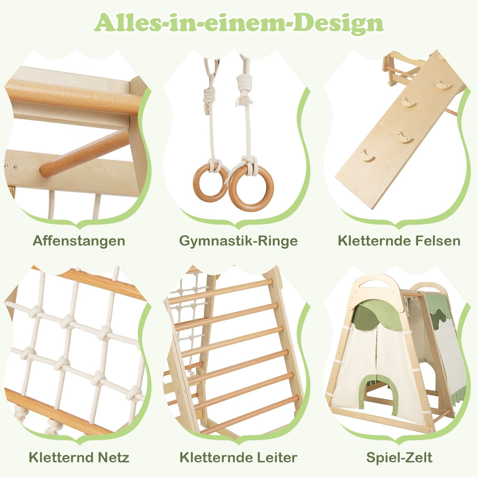 COSTWAY Spielturm 6 in 1 Klettergerüst, Spielhaus, mit Zelt