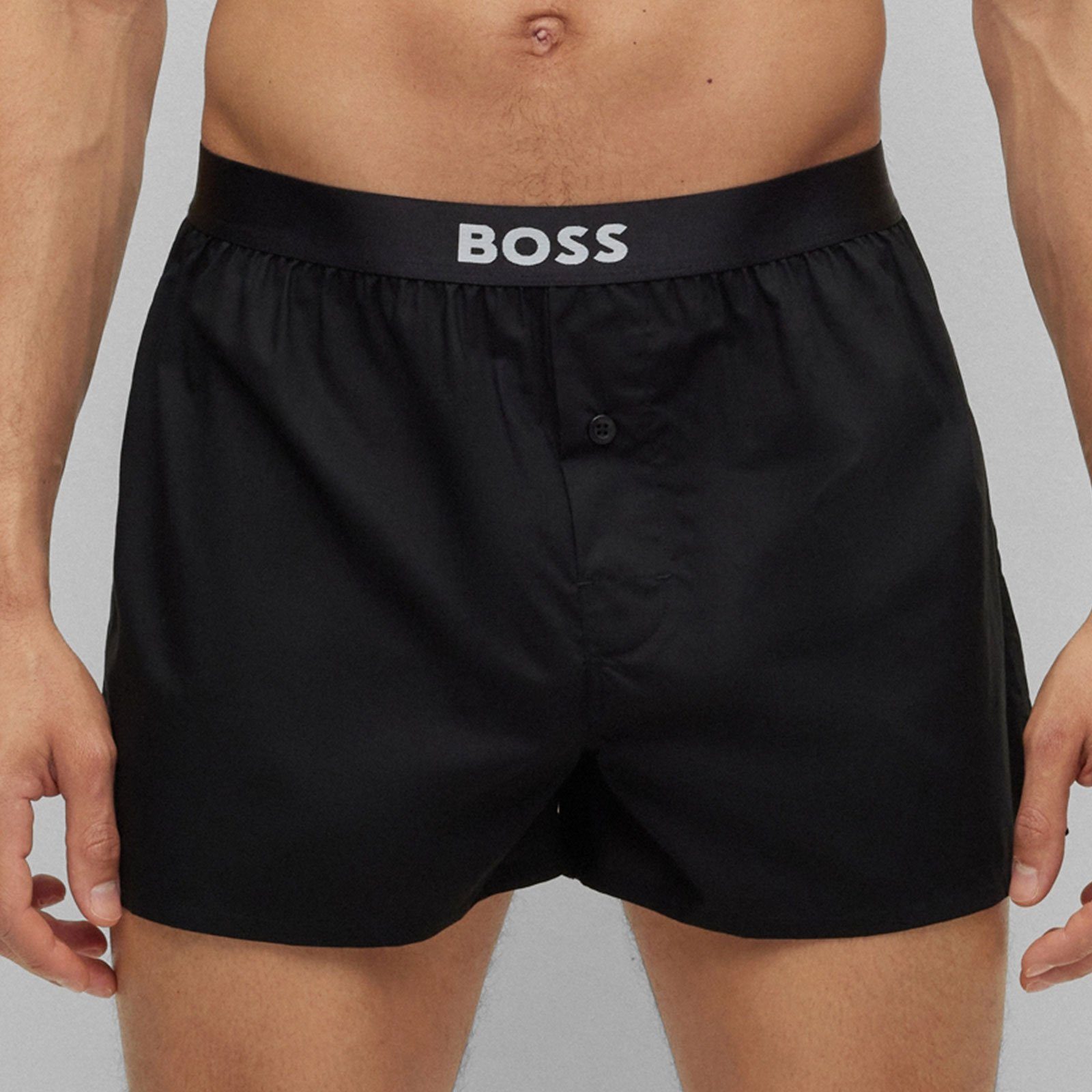 mit 2er Boxer Webboxer mittig 260 EW Shorts auf dem black platziertem Bund (2-St., beige-white-striped Logo BOSS Set) /