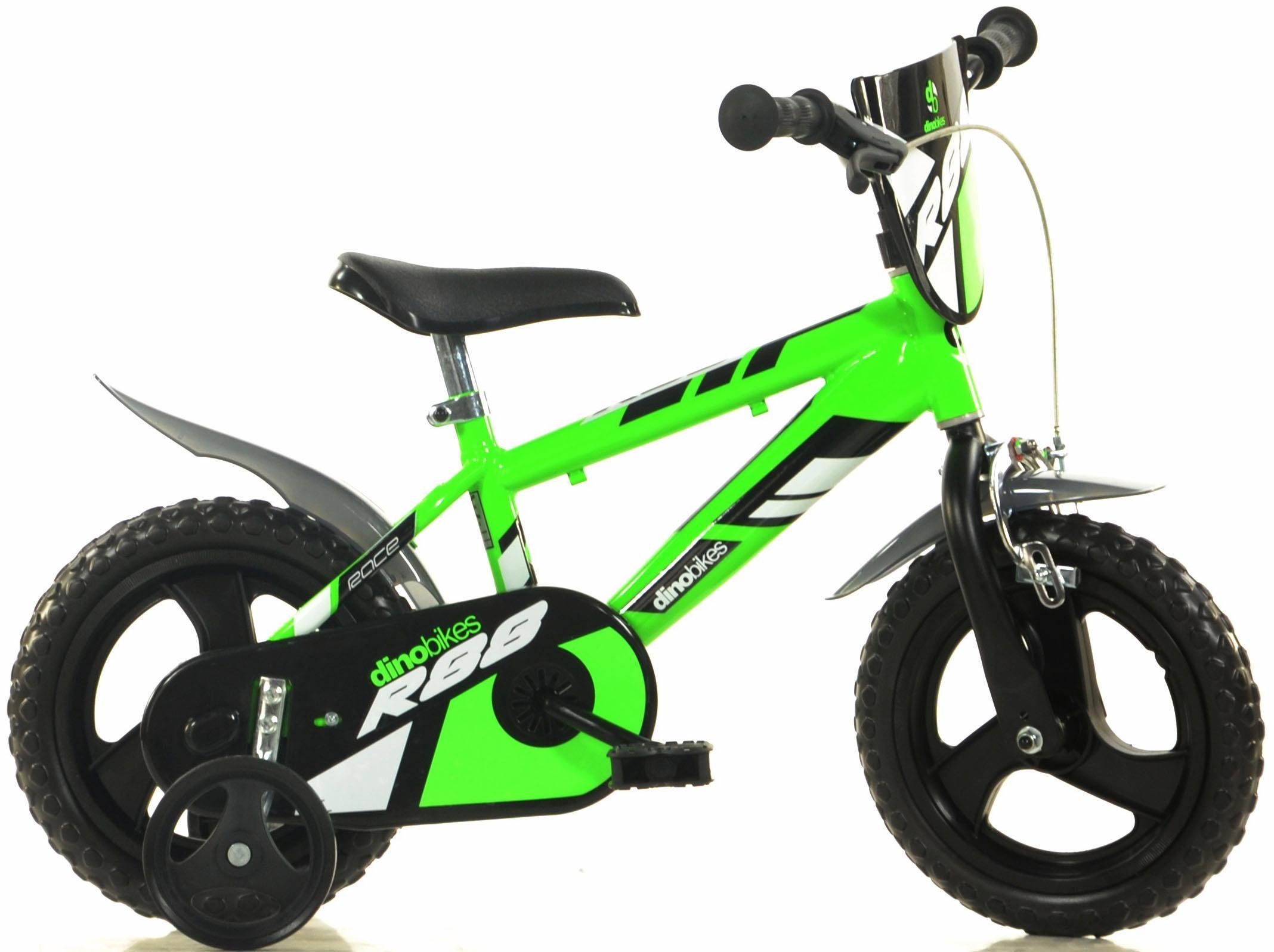 Dino Bikes Kinderfahrrad 12" Kinderfahrrad Jungen stabiler Stahl-Rahmen Stützräder kindgerecht, 1 Gang, mit Stützrädern und Frontschild