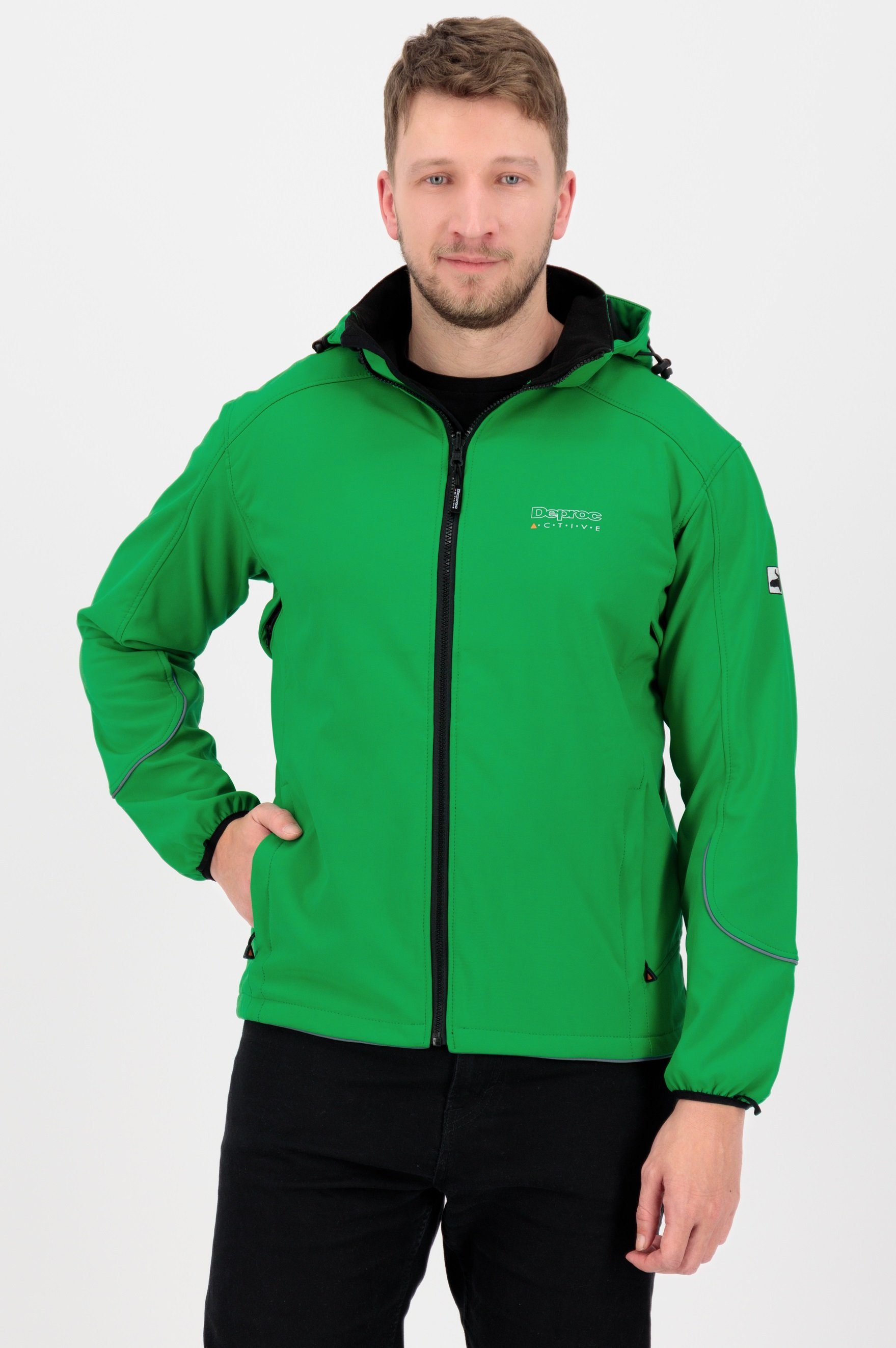 DEPROC Active Softshelljacke NIGEL PEAK CS MEN Outdoorjacke, Trekkingjacke, Übergangsjacke mit abnehmbarer Kapuze, auch in Großen Größen erhältlich