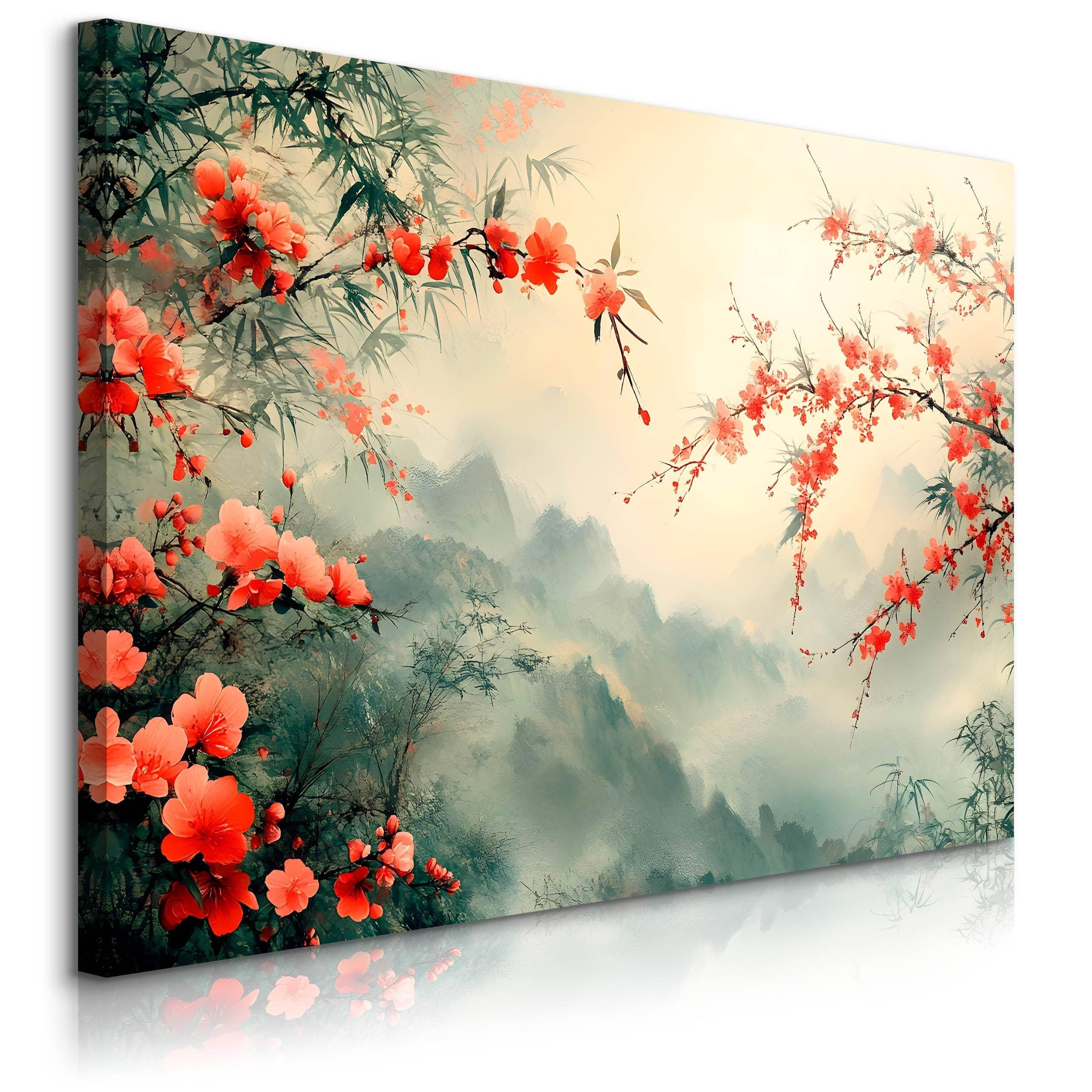 Muralo Leinwandbild Natur – Leinwandbild Wandbild Kunstdruck Wohnzimmer, Blumen (1 St), Moderne Wanddeko – Japanischer – Baum, 70 x 50 cm, aufhängefertig
