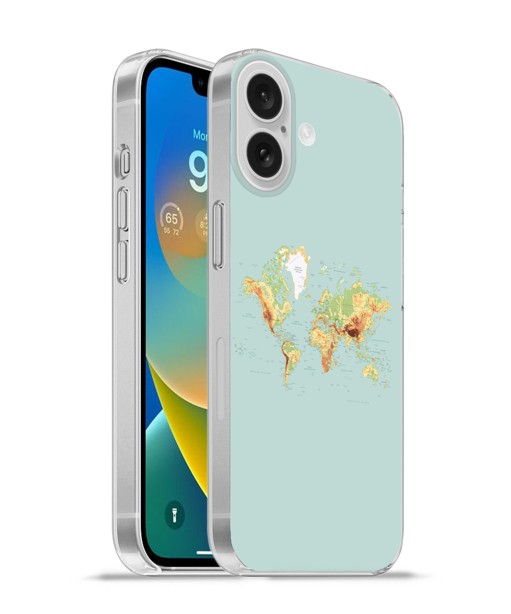 MuchoWow Handyhülle für Apple iPhone 16 Weltkarte - Realistisch - Blau, Smartphone-Bumper, Print, Handy Schutzhülle Dünn