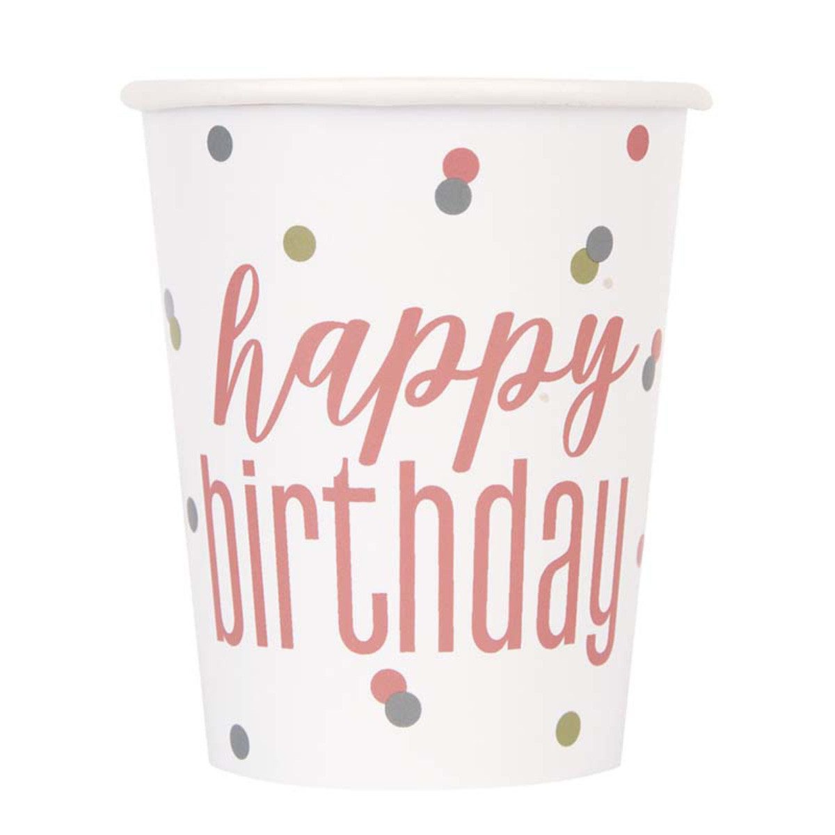 Unique Industries Inc. Einwegbecher Pappbecher HB Glitz Rosegold 266ml/8Stk., Papier, Pappe