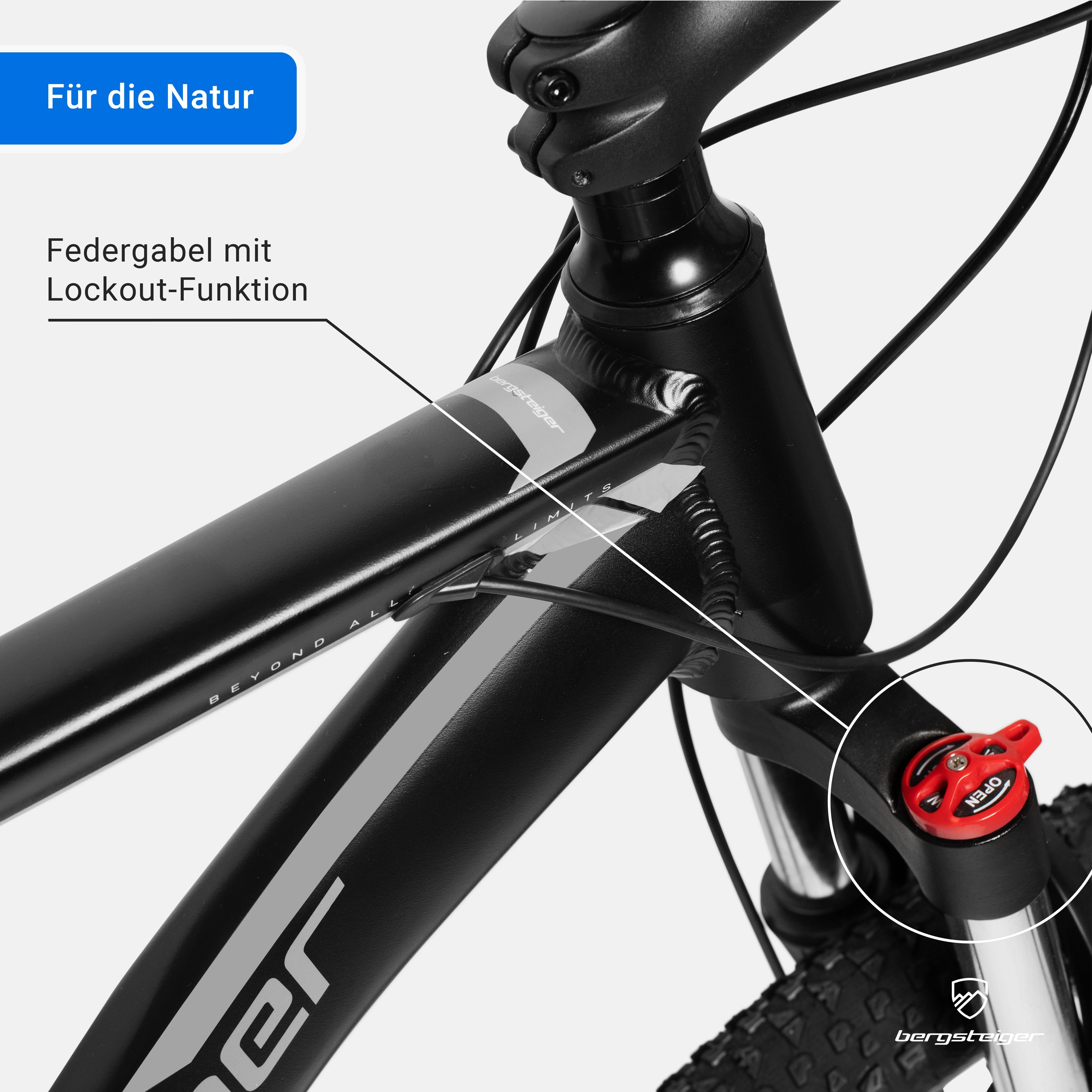 bergsteiger Mountainbike Makalu 26, 29 Zoll Mountainbike Alu, geeignet ab 150 cm, Damen, Herren, 21 Gang Shimano Tourney RD-TY300 Schaltwerk, Kettenschaltung, Scheibenbremsen