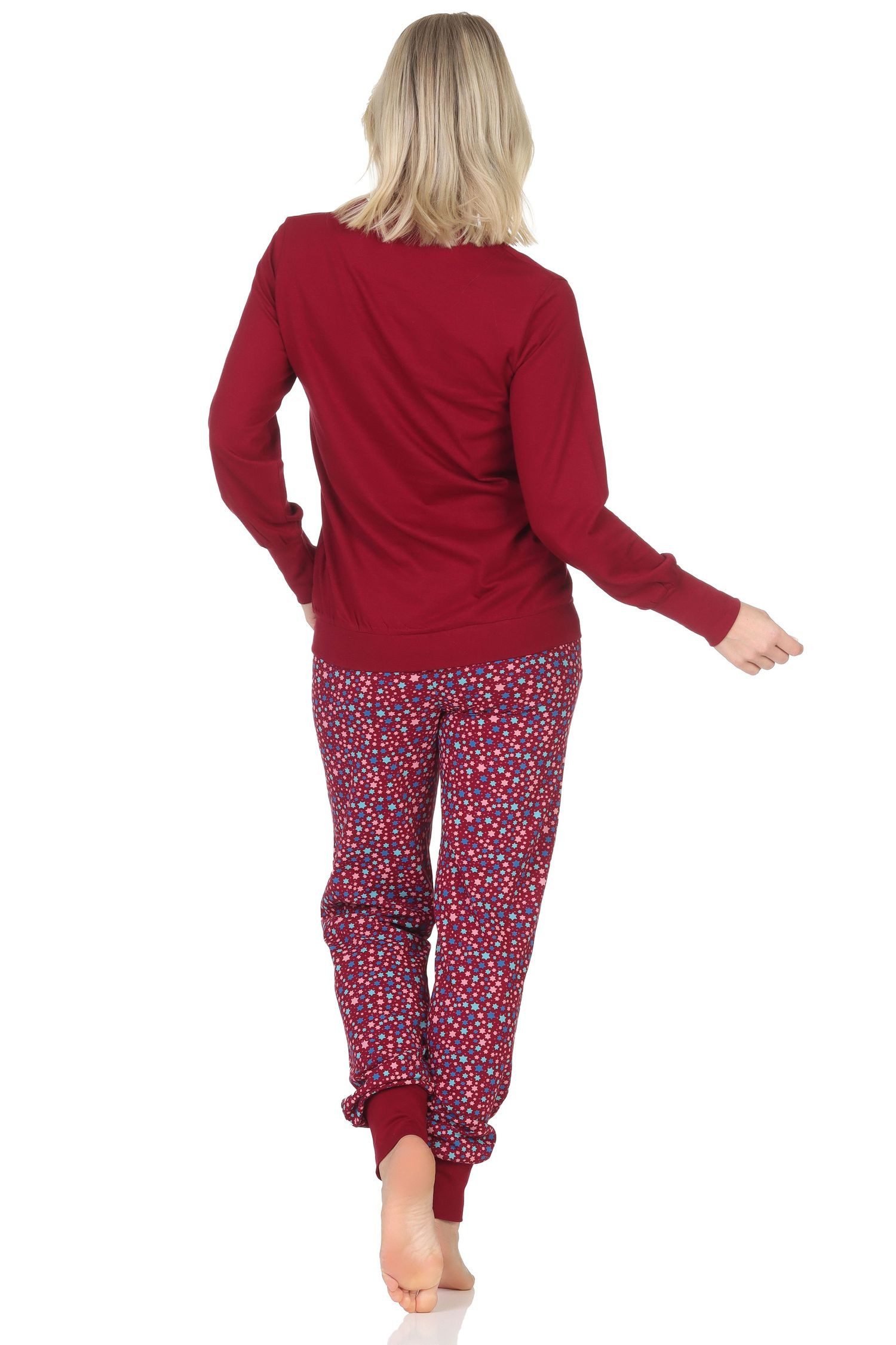 Normann Pyjama Damen Schlafanzug langarm mit Bündchen in Sterne Optik – Bild 5 von 5