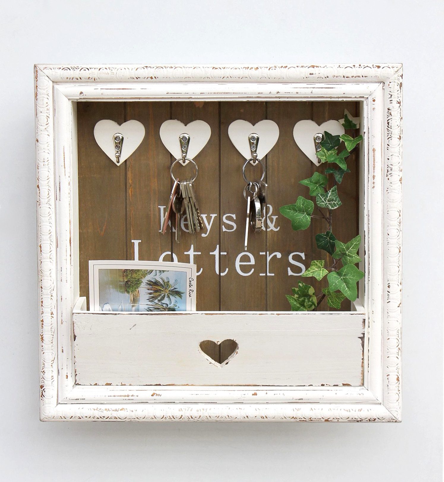 DanDiBo Schlüsselbrett Wandorganizer Vintage Holz mit Ablage 93857 Weiß 40 günstig online kaufen