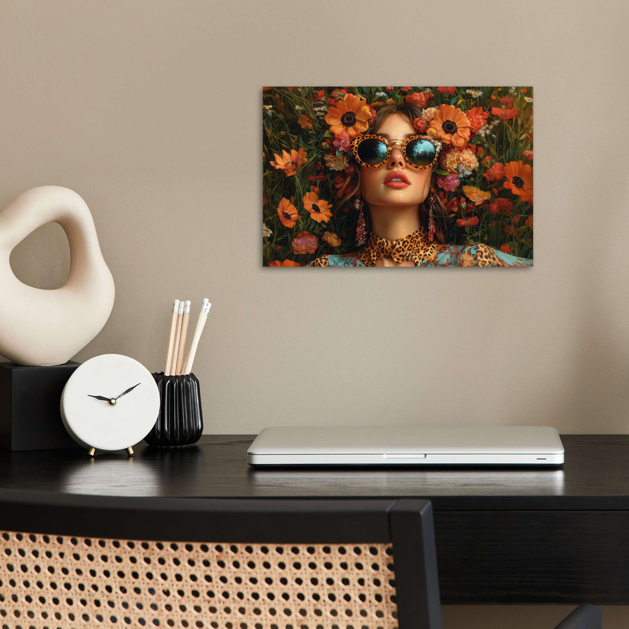 MuchoWow Poster Frauen - Blumen - Modern - Brille - Abstrakt, (1 St), Poster ohne Rahmen, Wandbild, Wandposter, 30x20 cm – Bild 2 von 5
