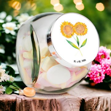 Mr. & Mrs. Panda Vorratsglas L 870ml Blume Sonnenblume - Weiß - Geschenk, Freundschaft, Best frien, Premium Glas, (1-tlg), Designvielfalt