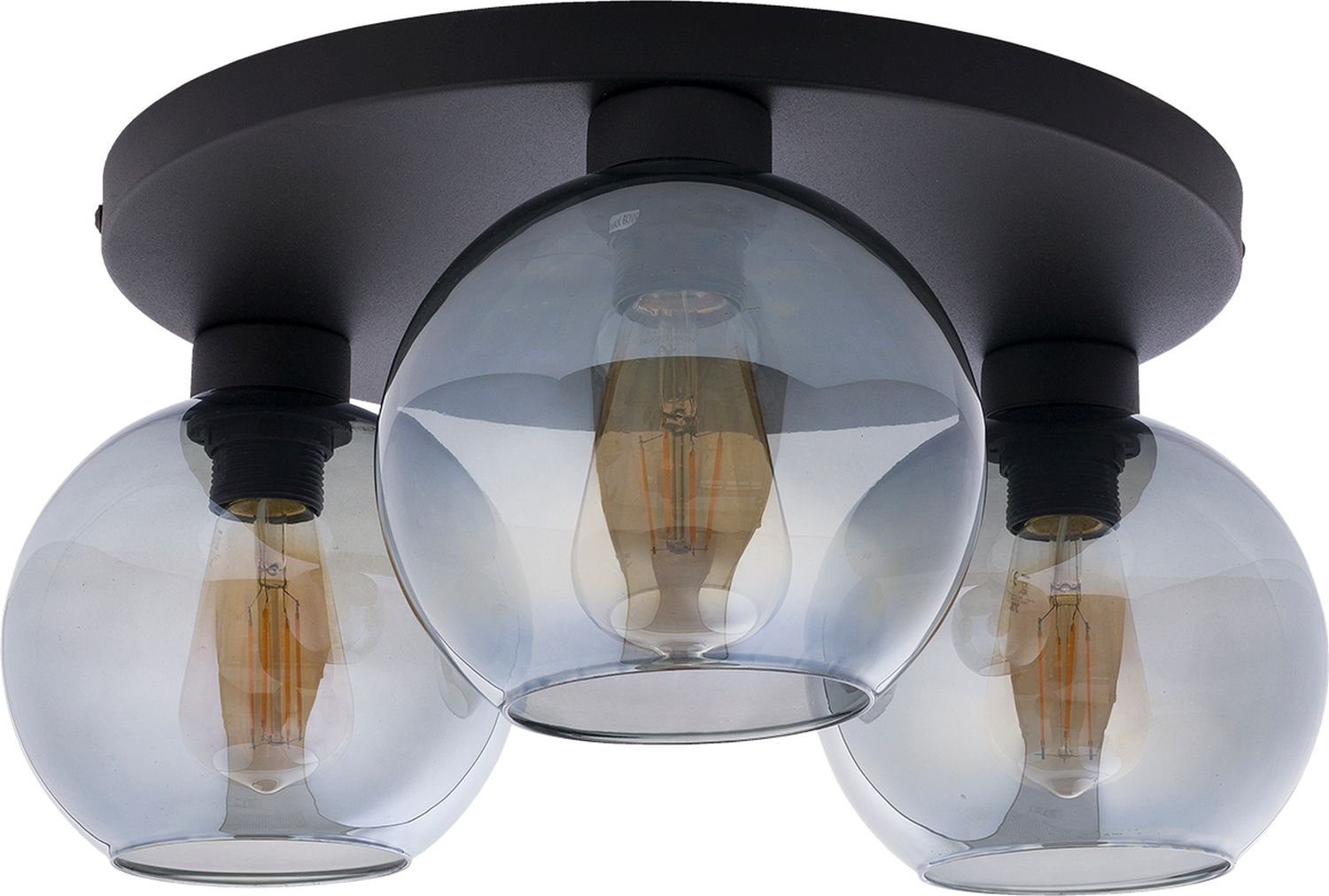 Licht-Erlebnisse E27 Kugelschirm 3-flammig Rauchglas ohne Leuchtmittel, Schwarz Deckenleuchte Grau Glas KALETE,
