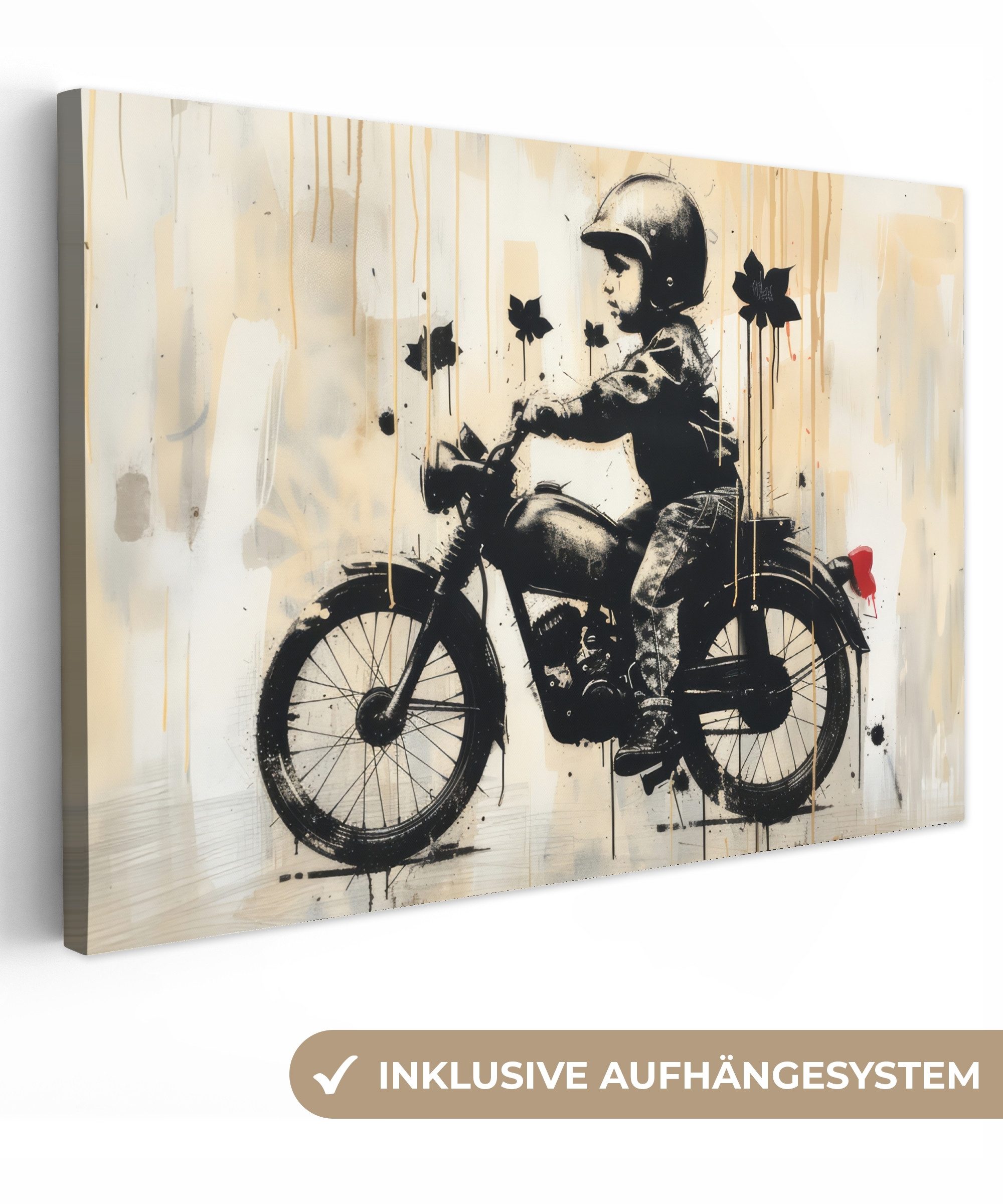OneMillionCanvasses® Leinwandbild Straßenkunst - Motorrad - Junge - Graffit günstig online kaufen
