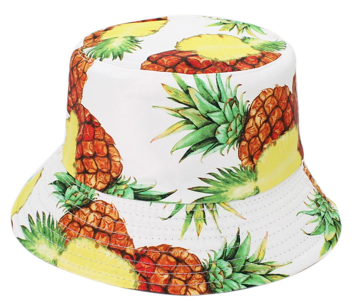 dy_mode Fischerhut Wendemütze mit Ananas-Print – 2-in-1 Bucket Hat für Damen & Herren beidseitig tragbar