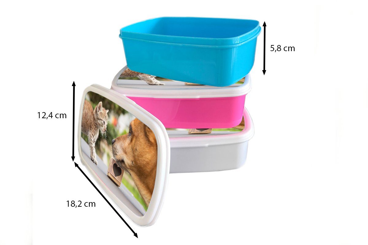 MuchoWow Lunchbox Hund Brotdose, für Mädchen für (2-tlg), Brotbox und Jungs Makro, und Kunststoff, - Kinder weiß - Erwachsene, Katze