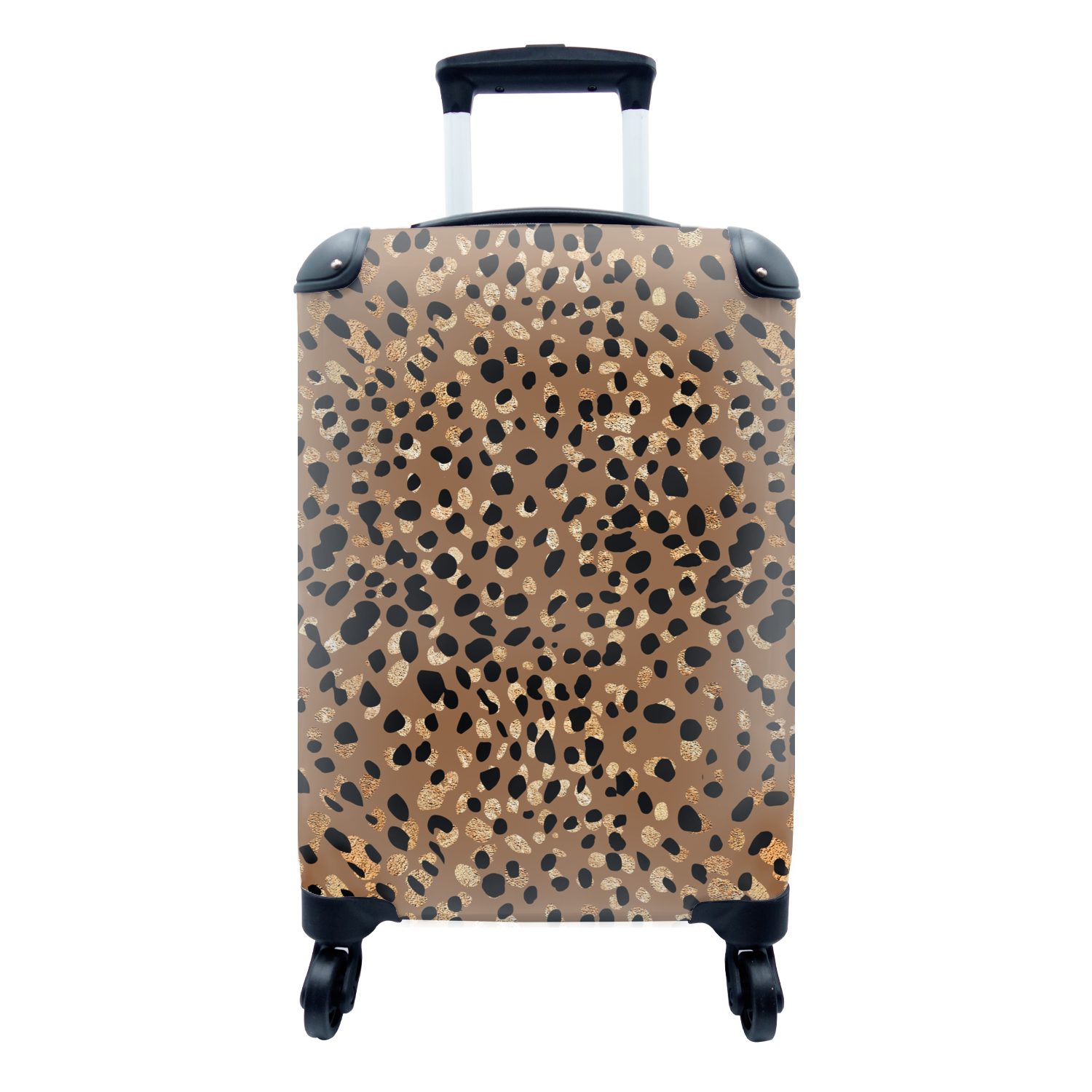 MuchoWow Handgepäckkoffer Leopard - Tiermuster - Braun - Gold, 4 Rollen, Reisetasche mit rollen, Handgepäck für Ferien, Trolley, Reisekoffer