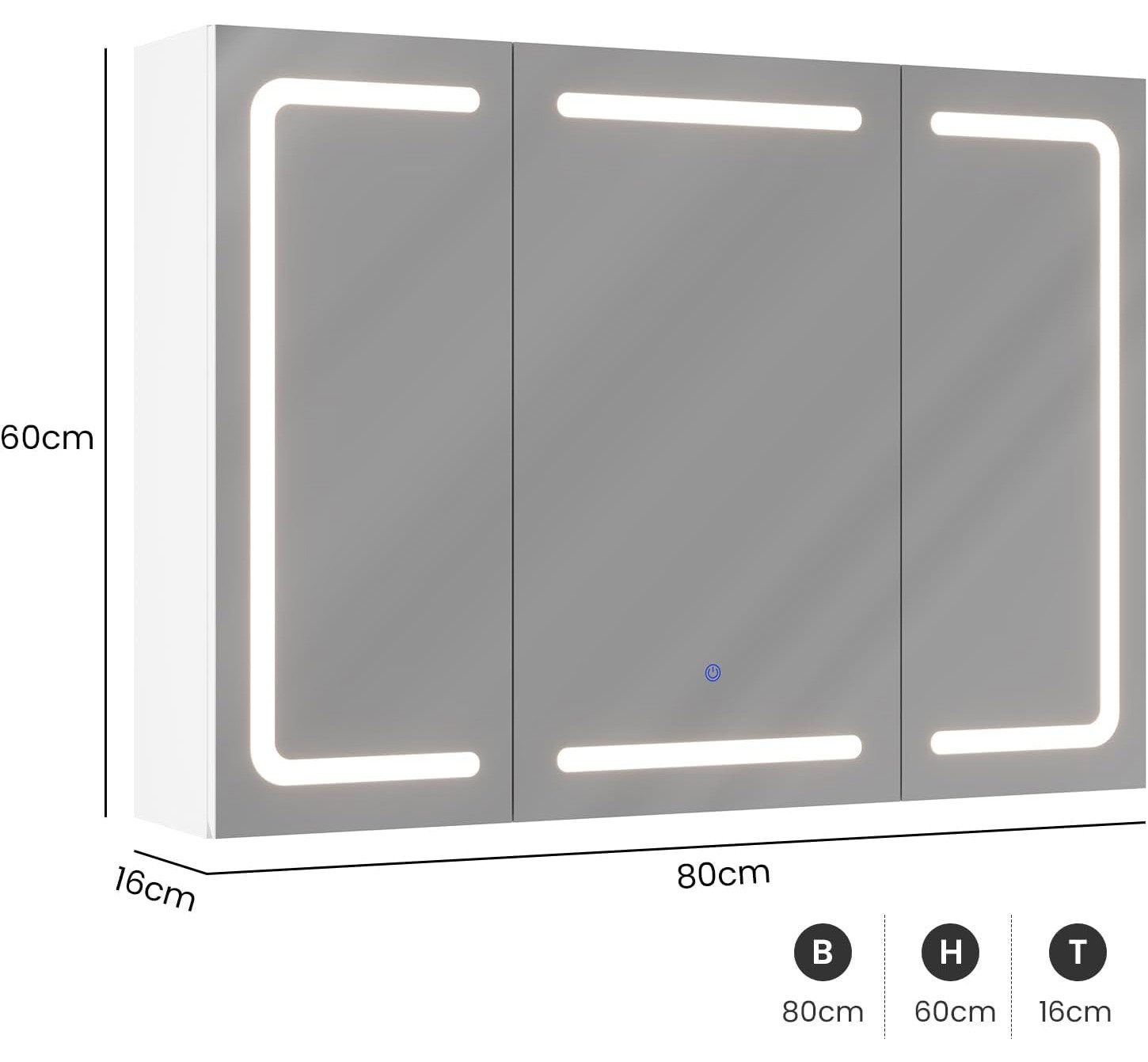 MSMASK Badezimmerspiegelschrank mit LED-Spiegel, 3 Farbtemperaturen, Dimmfunktion (1-St) Spiegelschrank Badezimmerschrank, 80x60x16cm