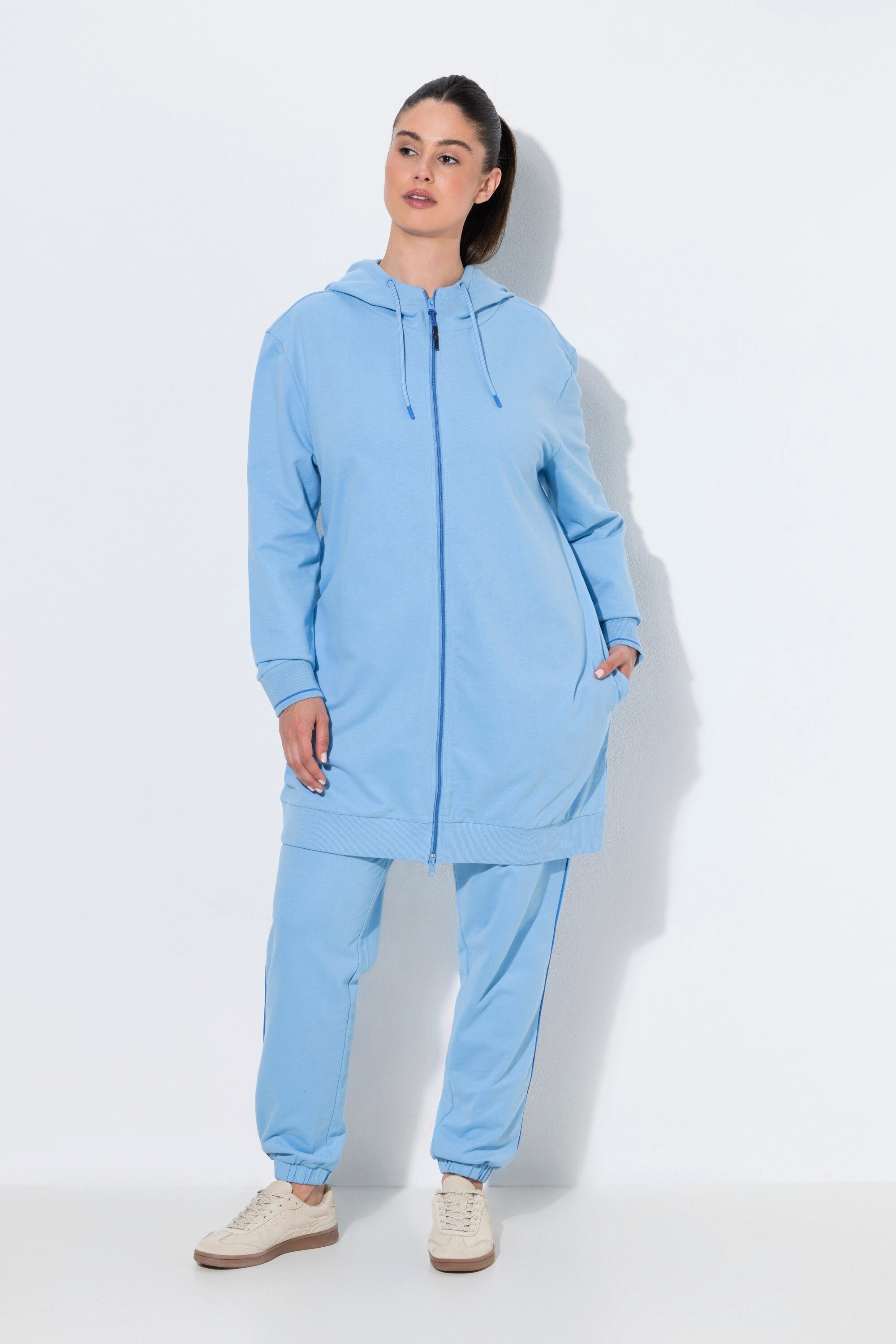 Ulla Popken Sweatjacke Sweatjacke Zierpaspel Oversized Kapuze