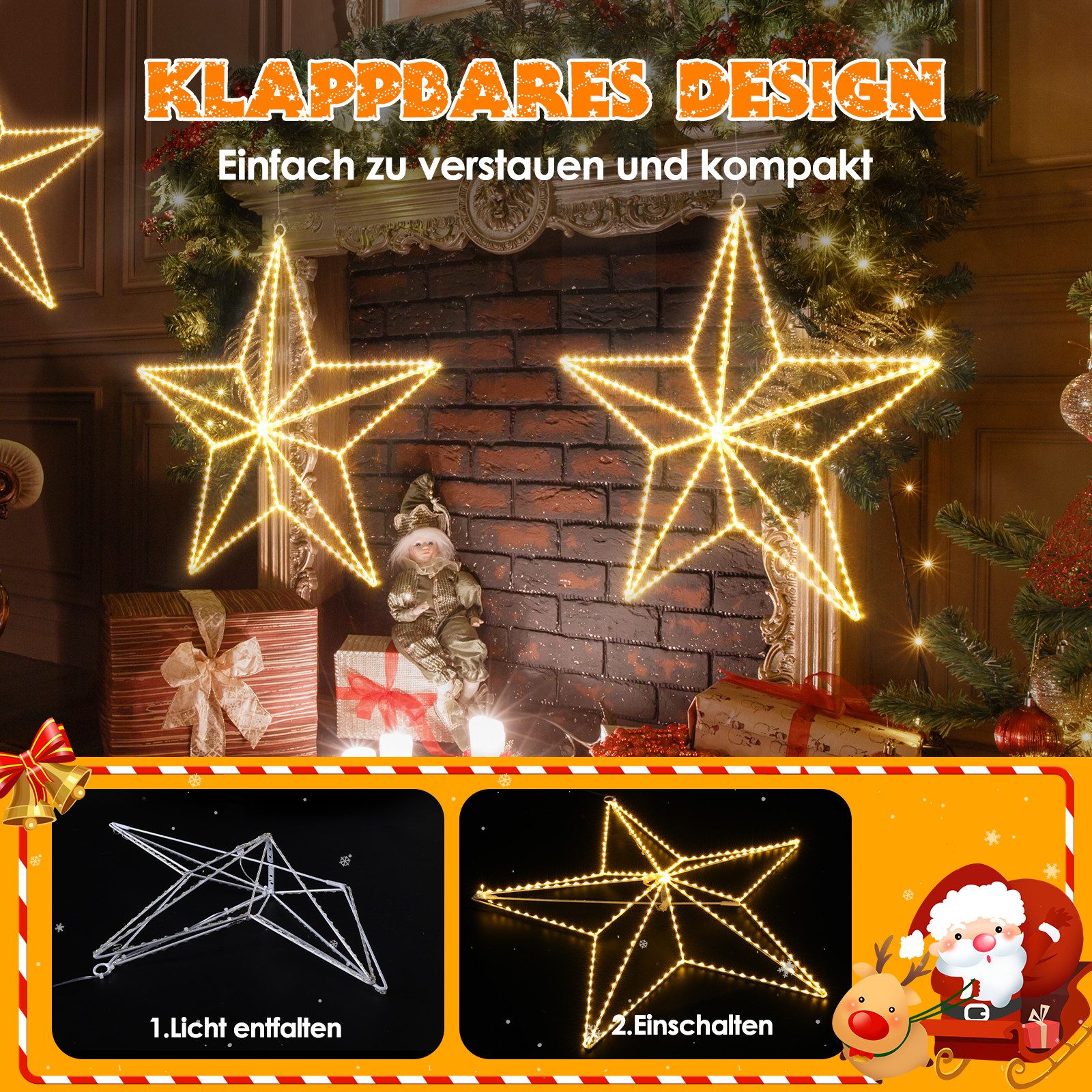 Elegear LED-Lichterkette LED Stern Fensterdeko, Warmweiß Kupferdraht, Faltb günstig online kaufen