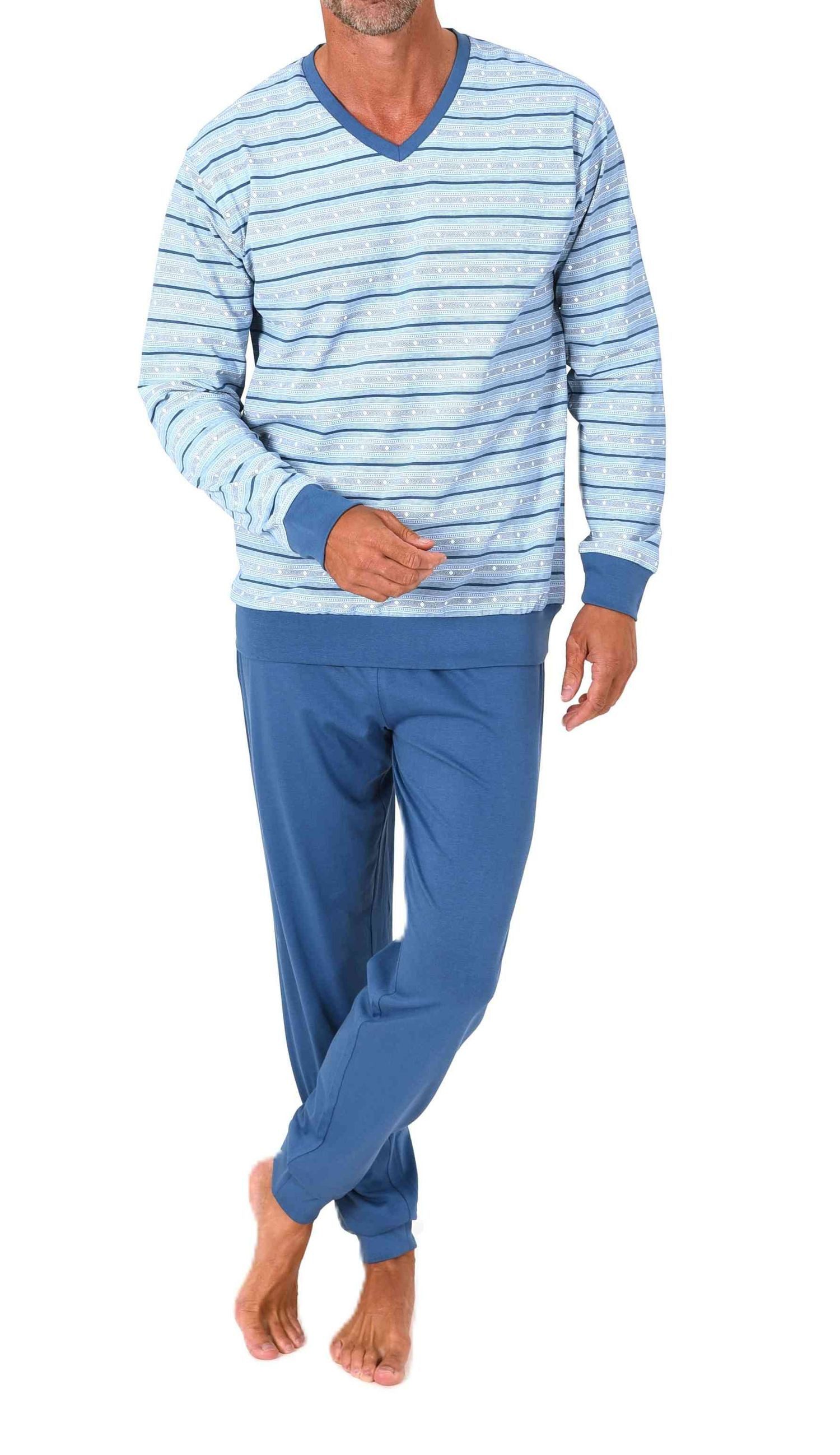 Normann Pyjama Normann Herren langarm Pyjama mit Bündchen in eleganter Streifenoptik