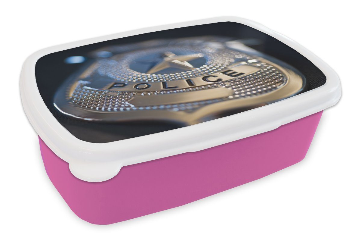 MuchoWow Lunchbox Polizeiabzeichen, Kunststoff, (2-tlg), Brotbox für Erwachsene, Brotdose Kinder, Snackbox, Mädchen, Kunststoff rosa