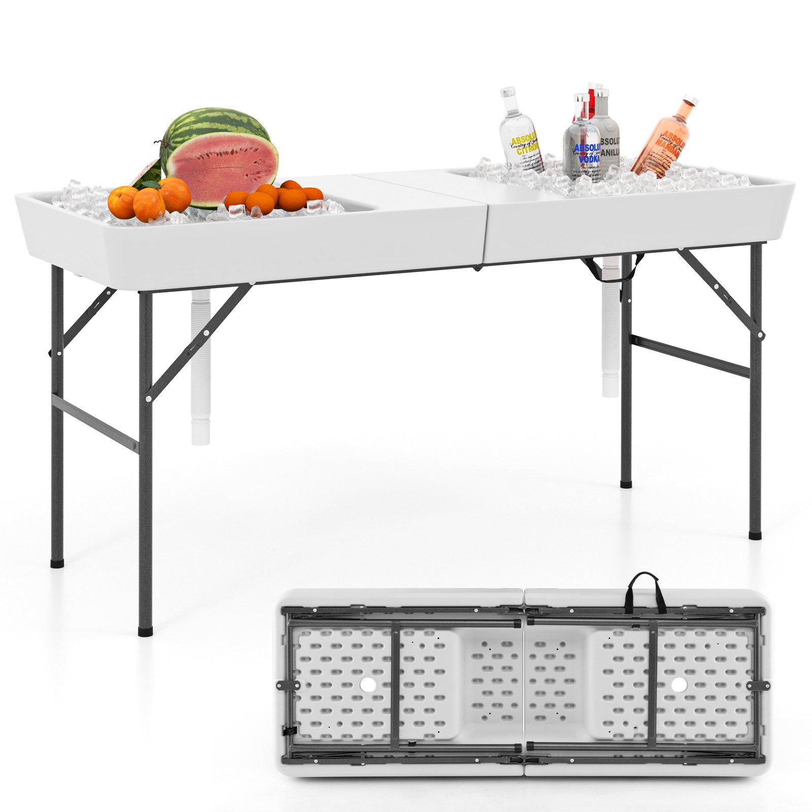 KOMFOTTEU Campingtisch, Eistisch Kühltisch mit Doppelbecken