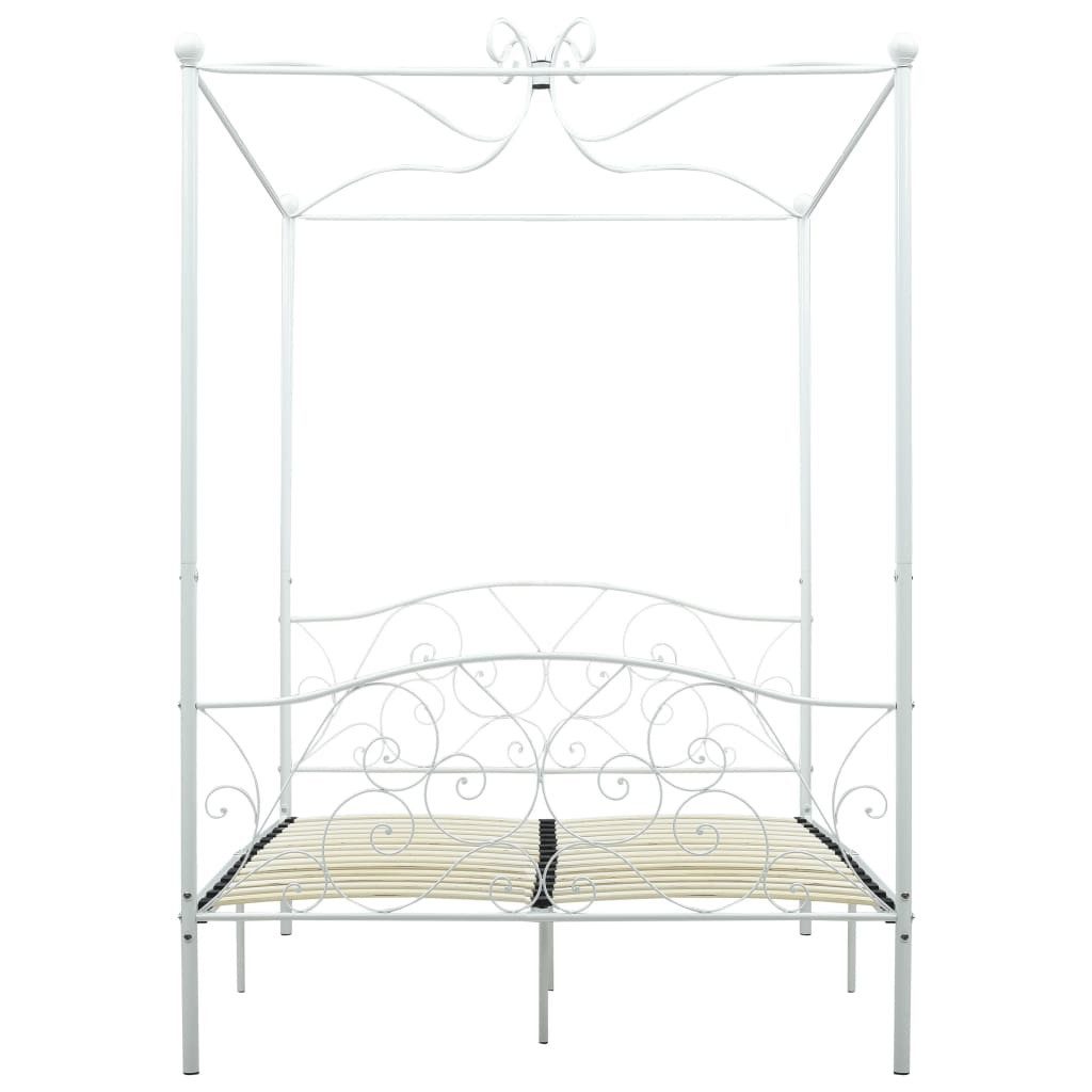 vidaXL Himmelbett 140 x 200 cm Himmelbett-Gestell Weiß Metall 140x200 cm Bett Bettrahmen