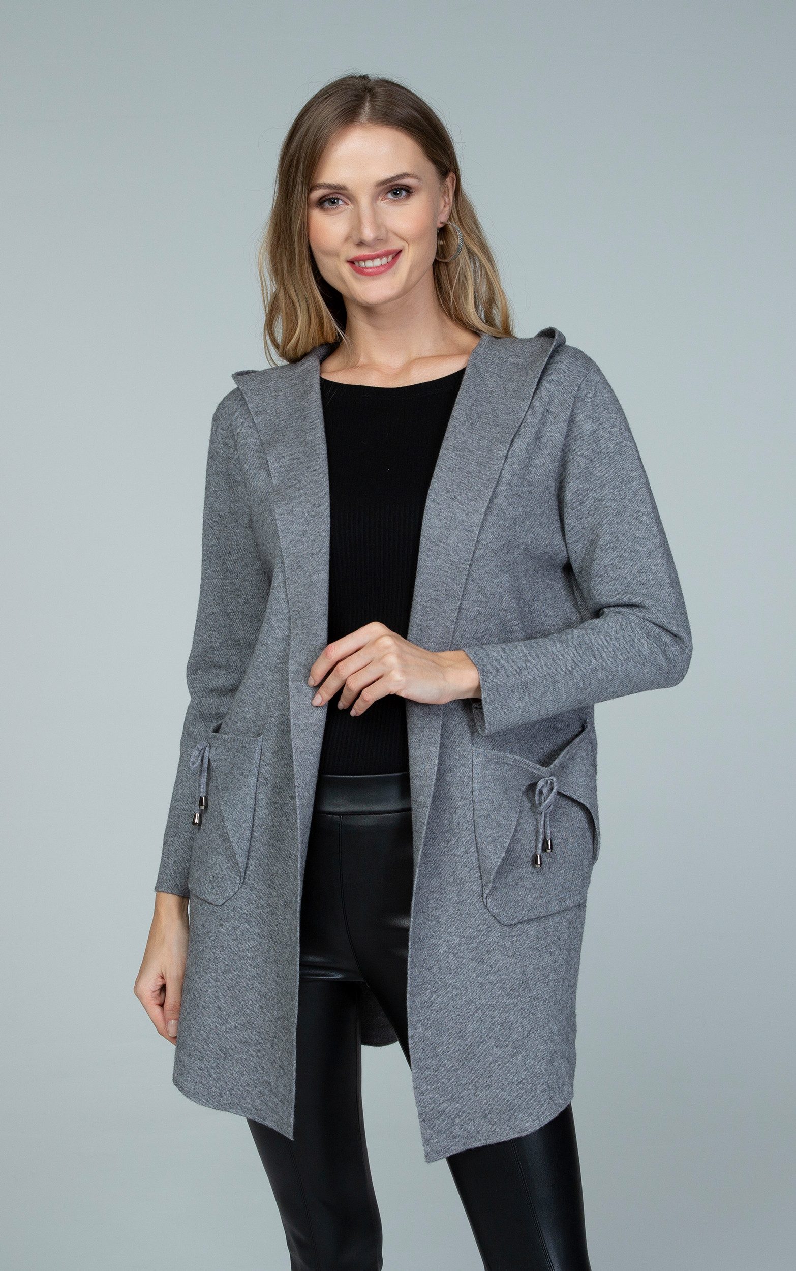 Passioni Kapuzenstrickjacke mit Kaputze und Schnürdetails günstig online kaufen