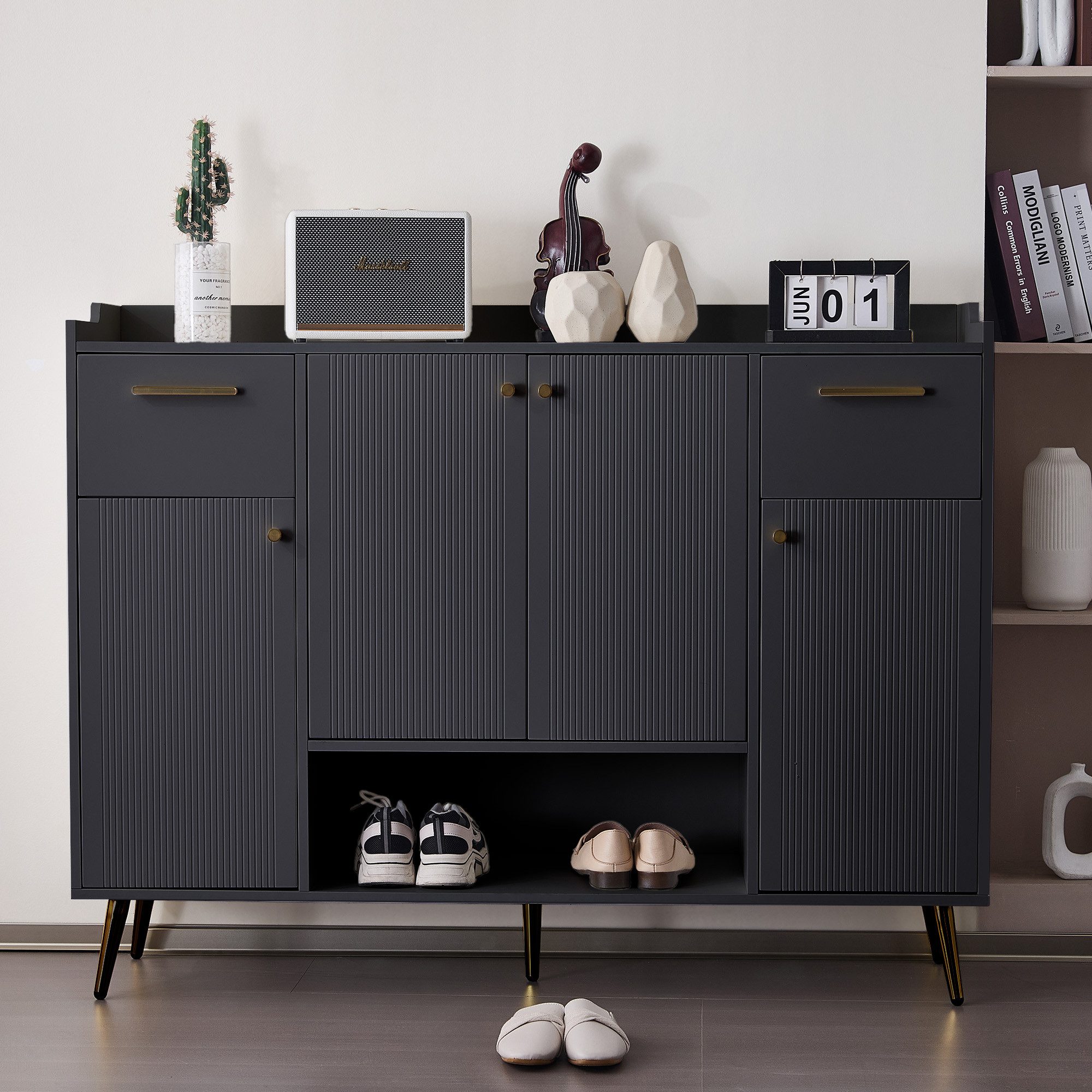 Flieks Schuhschrank Schuhkommode mit 2 Schubladen und 4 Türen (1-St., B130/ günstig online kaufen